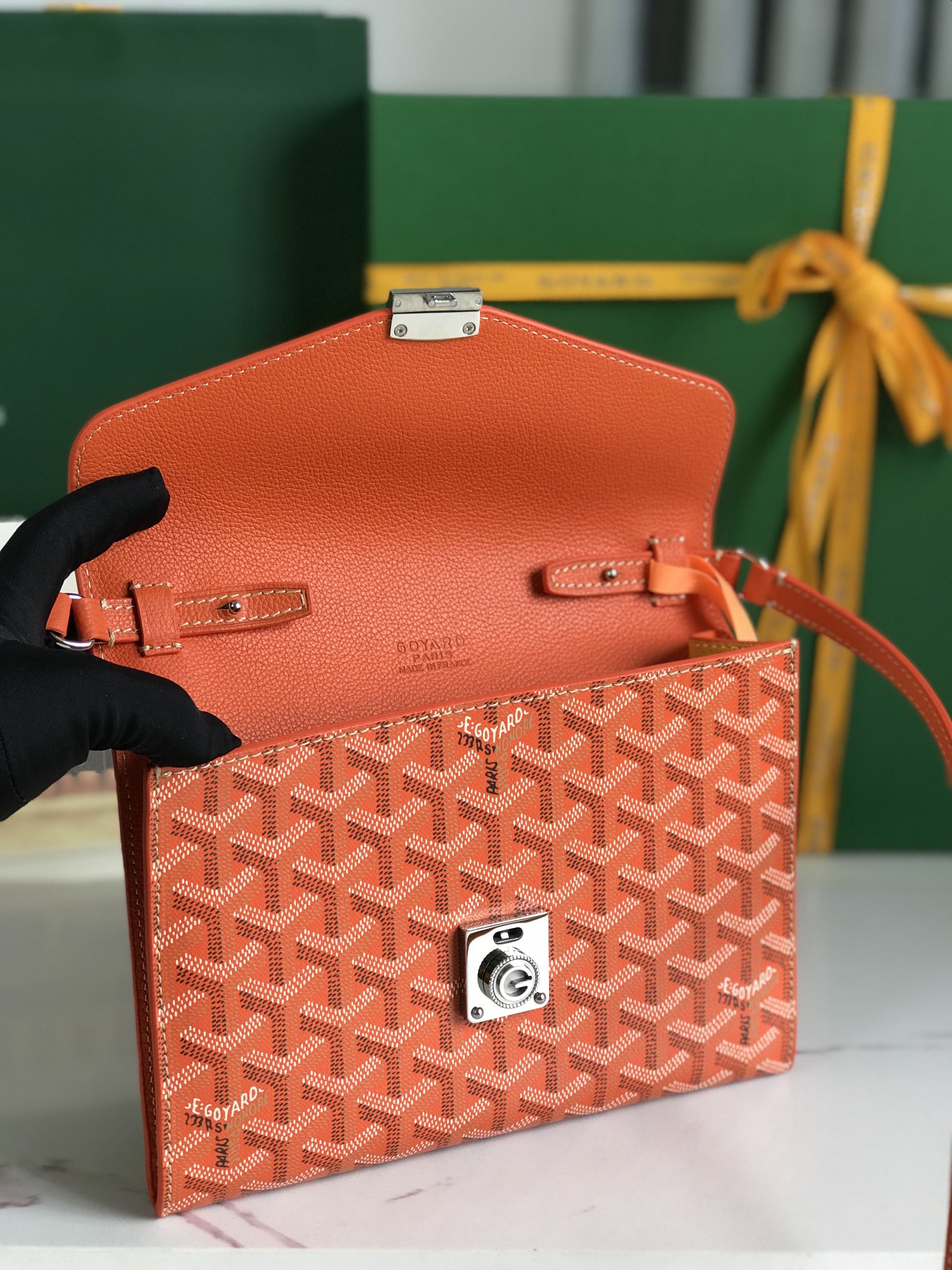 GOYARD Goyardine Calfskin Chypre Wallet Pouch orange