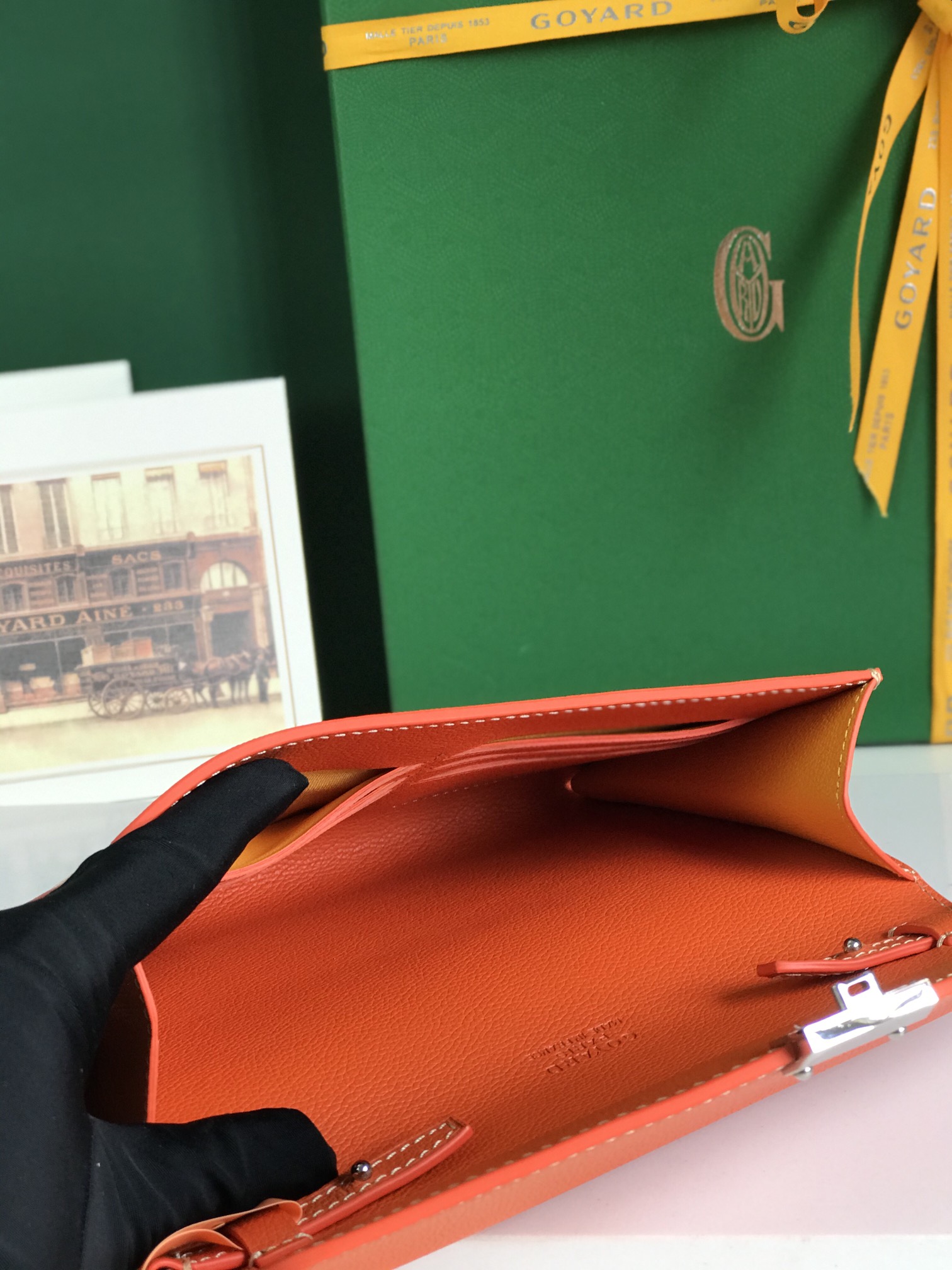 GOYARD Goyardine Calfskin Chypre Wallet Pouch orange