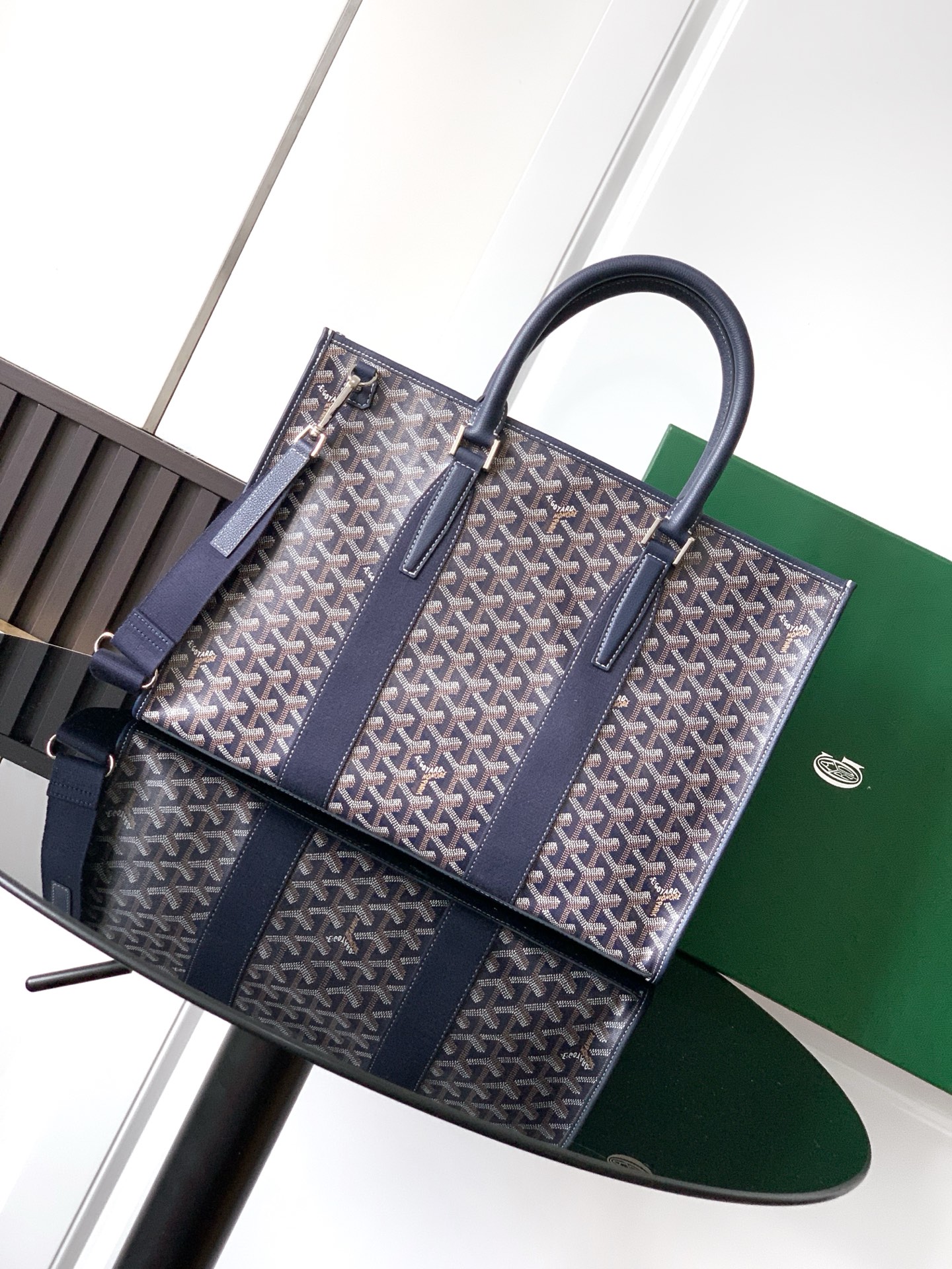 GOYARD Goyardine Calfskin Morvan Document Case blue navy