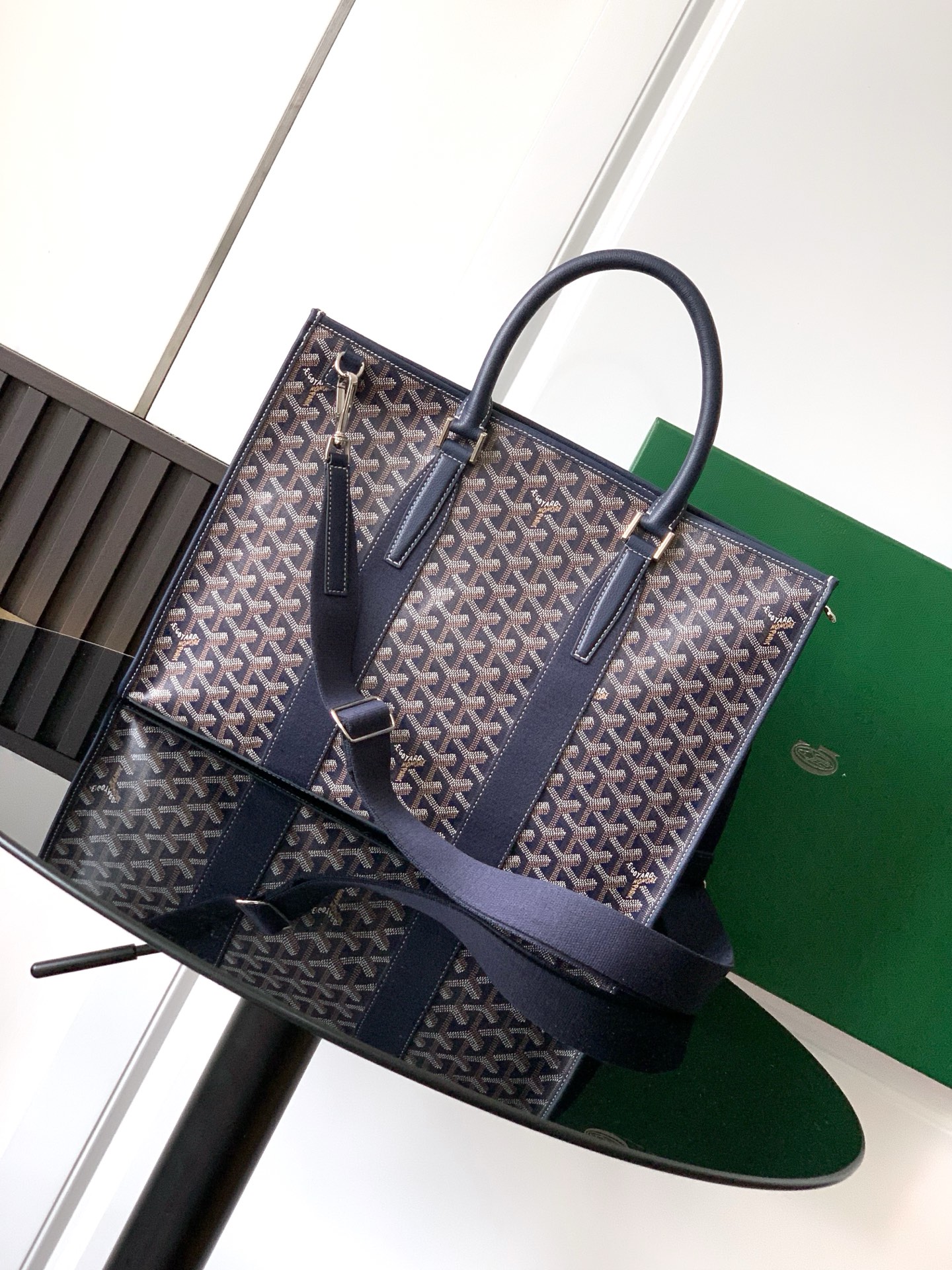 GOYARD Goyardine Calfskin Morvan Document Case blue navy