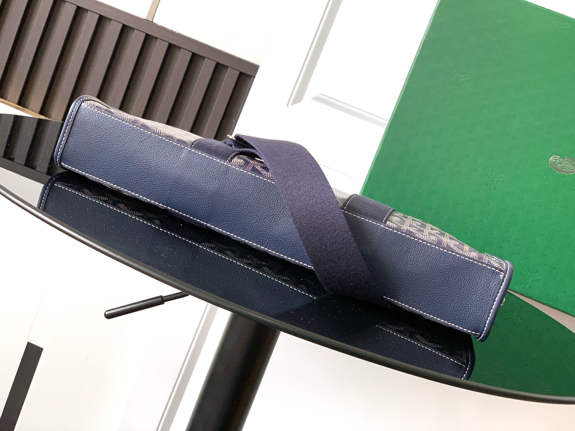 GOYARD Goyardine Calfskin Morvan Document Case blue navy
