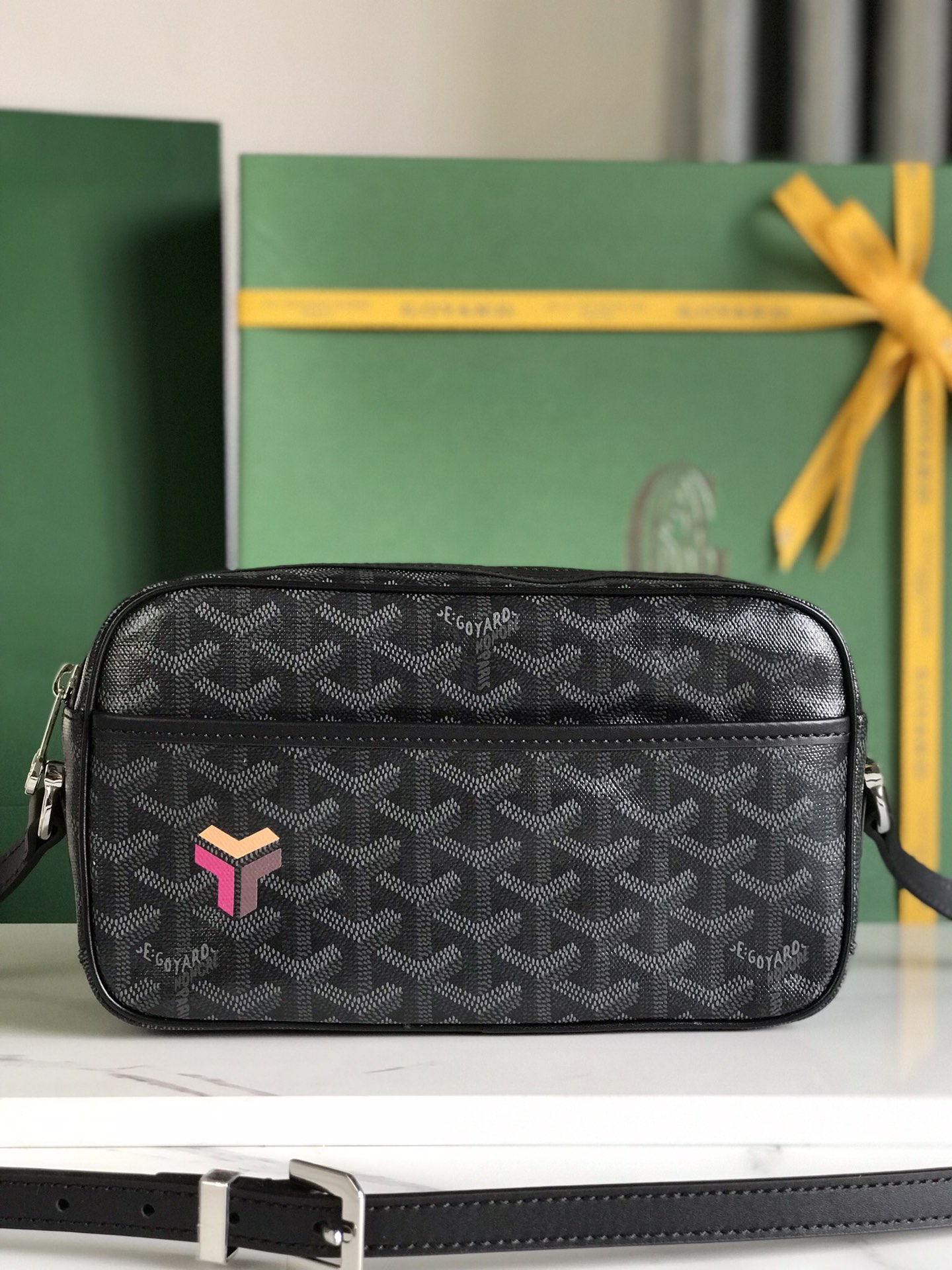 Goyard Cup Vert PM Shoulder Bag black Leather Cloth