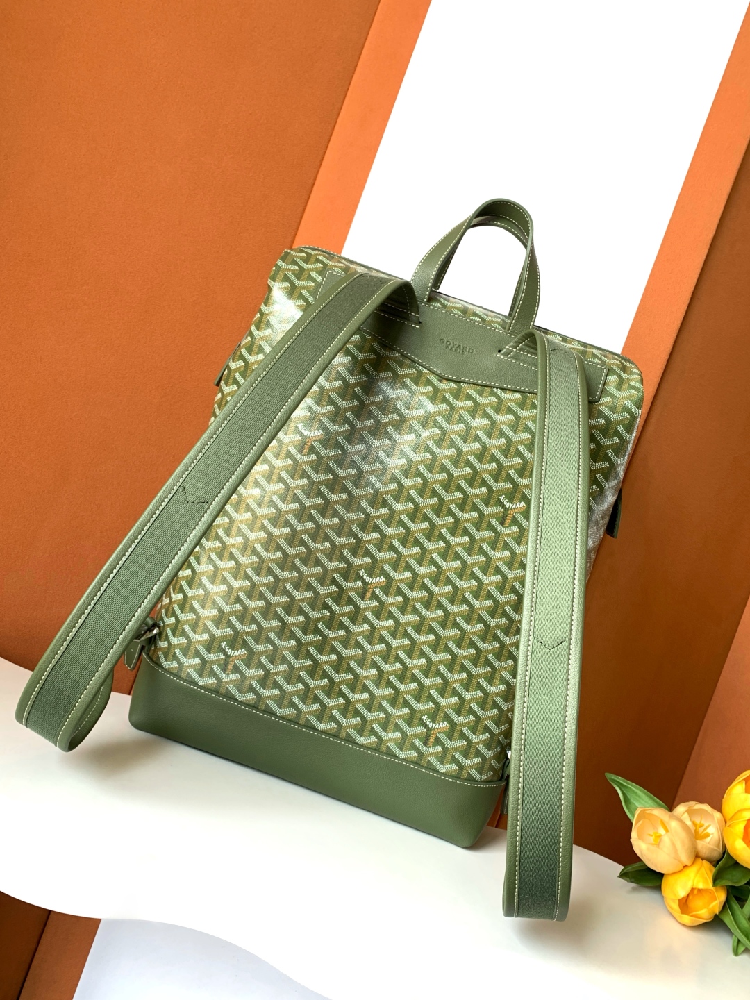 GOYARD Goyardine Calfskin Cisalpin MM Backpack Khaki