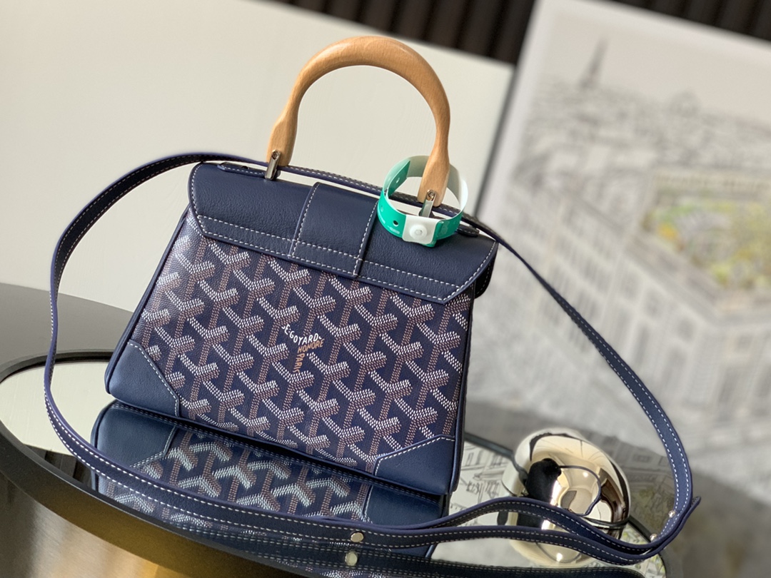 Goyard Blue Mini Goyardine Saigon Souple Dark blue Pony-