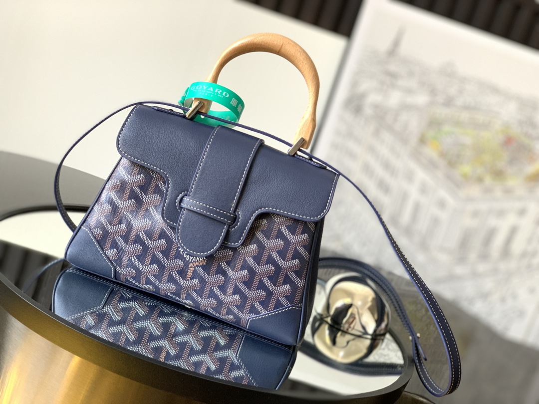 Goyard Blue Mini Goyardine Saigon Souple Dark blue Pony-