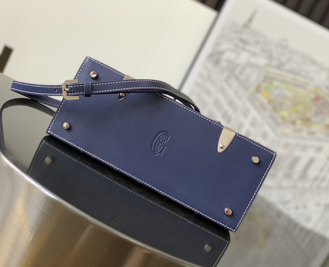 Goyard Saigon Structure PM Navy Blue Goyardine Palladiu