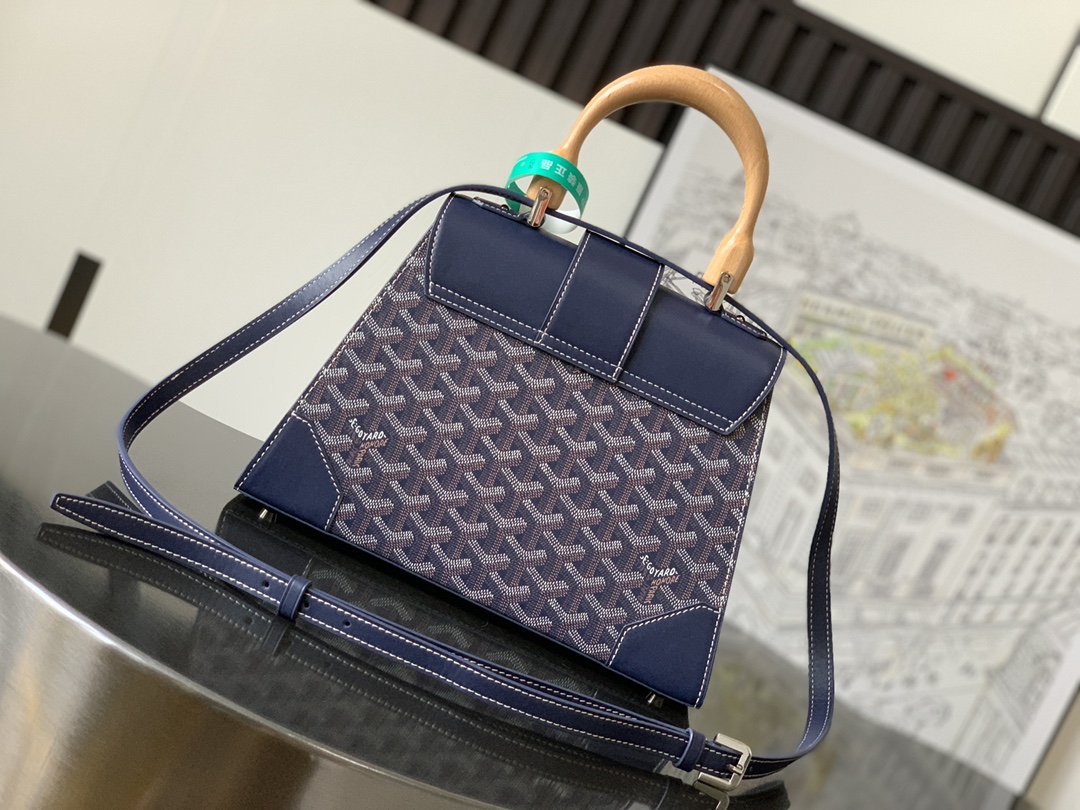 Goyard Saigon Structure PM Navy Blue Goyardine Palladiu