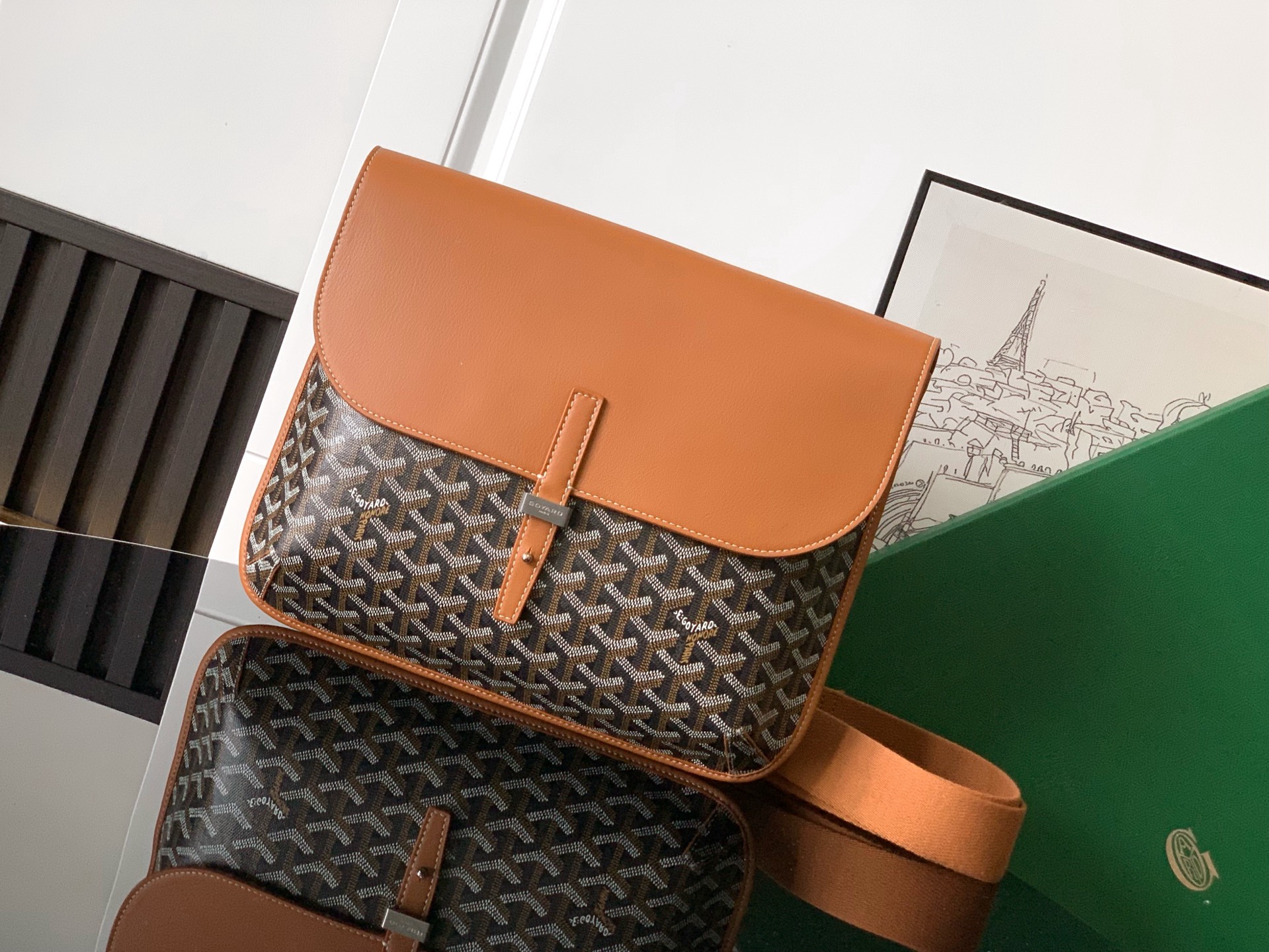 GOYARD Goyardine Coursier Messenger Bag black brown