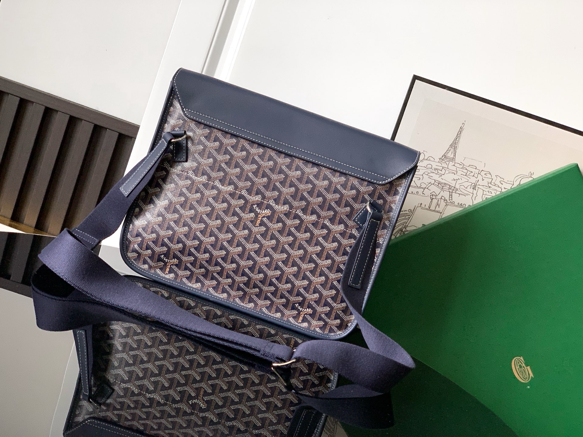 GOYARD Goyardine Coursier Messenger Bag navy blue