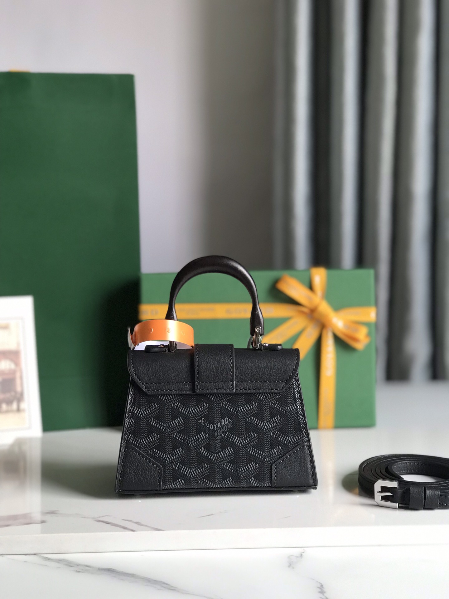 Goyard Saigon Structure Nano Bag Jet Black Goyardine Silver