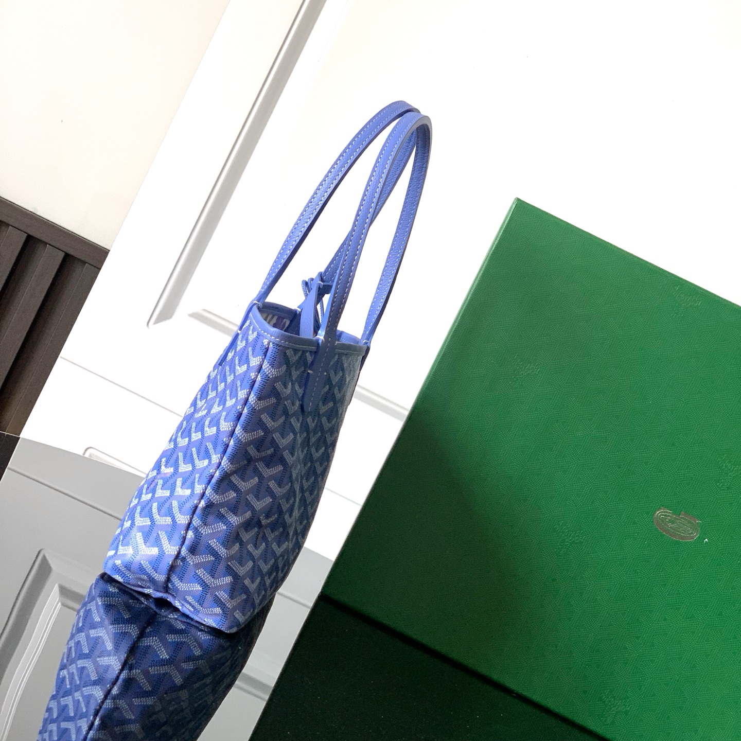 Goyard Goyardine Anjou Sky Blue Mini Bag Palladium Hardware