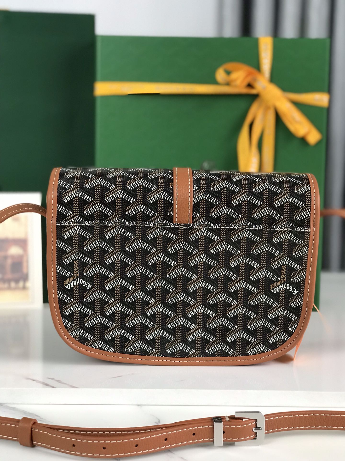 Goyard Black Chevron Coated Canvas & Brown Decize