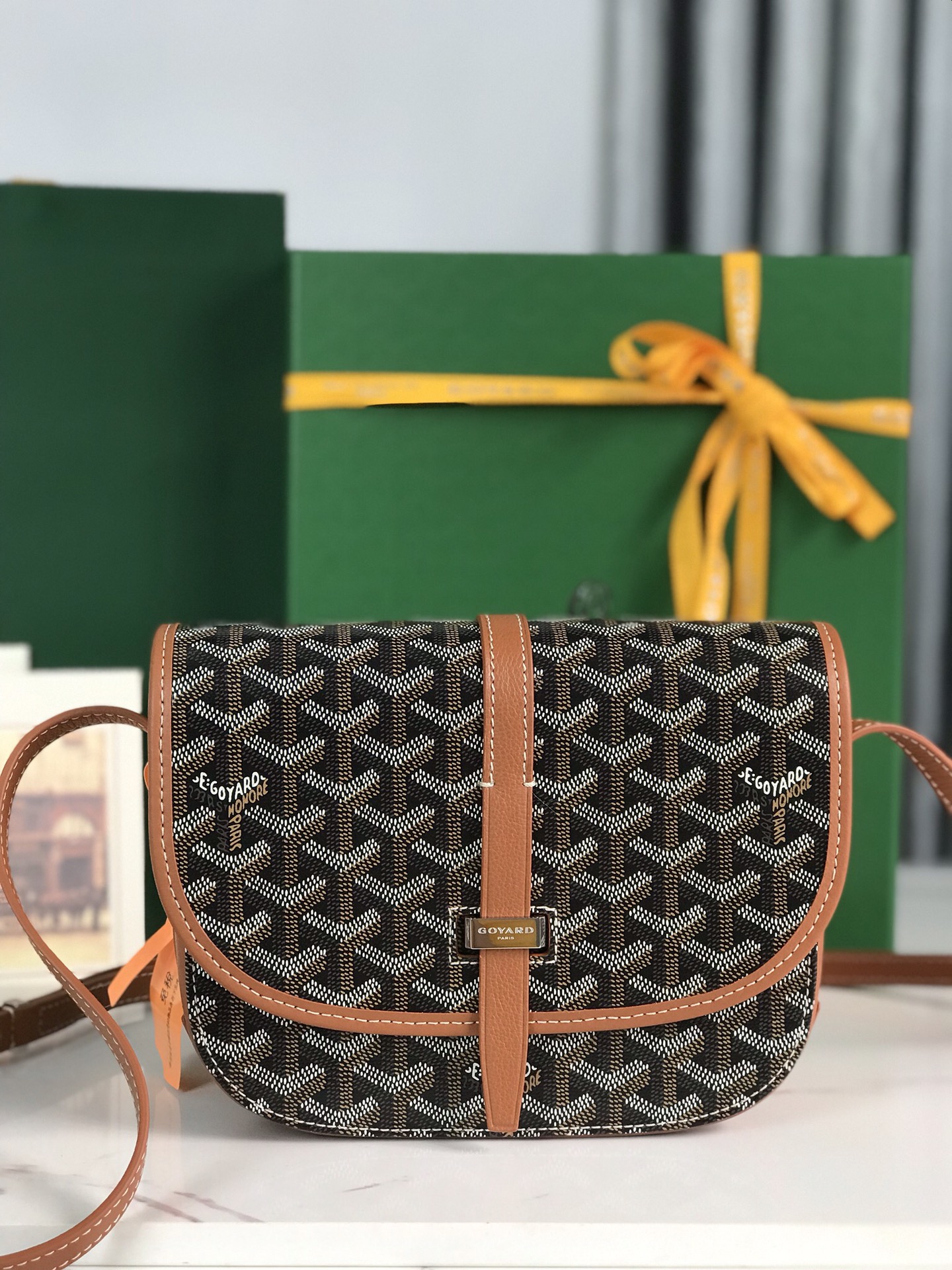 Goyard Black Chevron Coated Canvas & Brown Decize