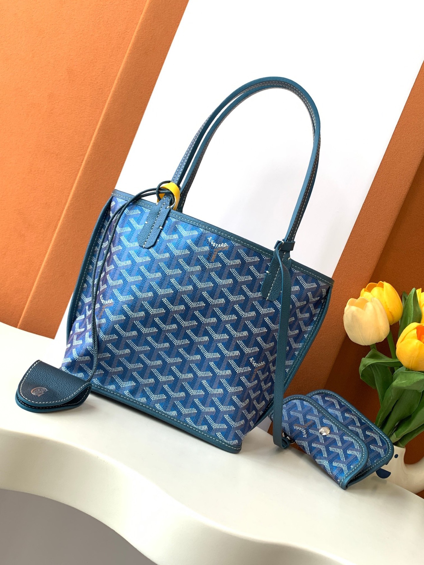 Goyard Pearly Blue Goyardine Canvas And Chevroches