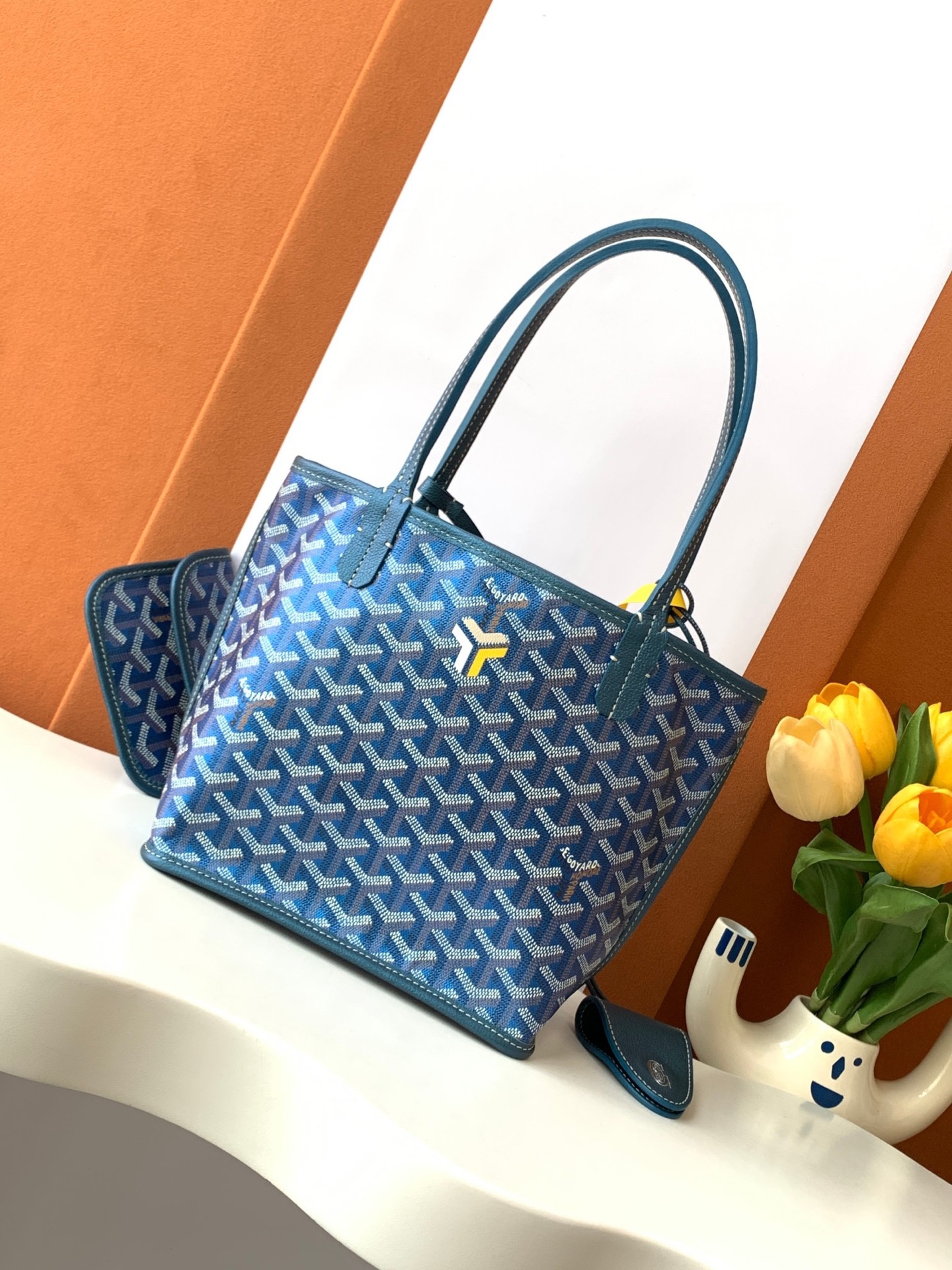 Goyard Pearly Blue Goyardine Canvas And Chevroches