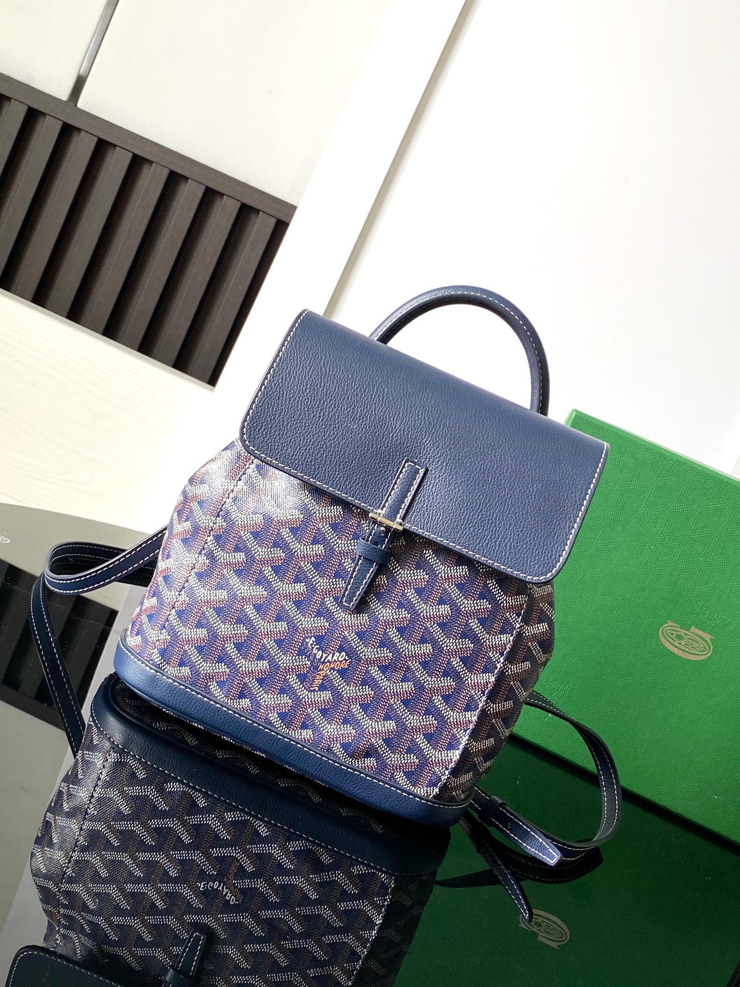 GOYARD Goyardine Calfskin Mini Alpin Backpack navy