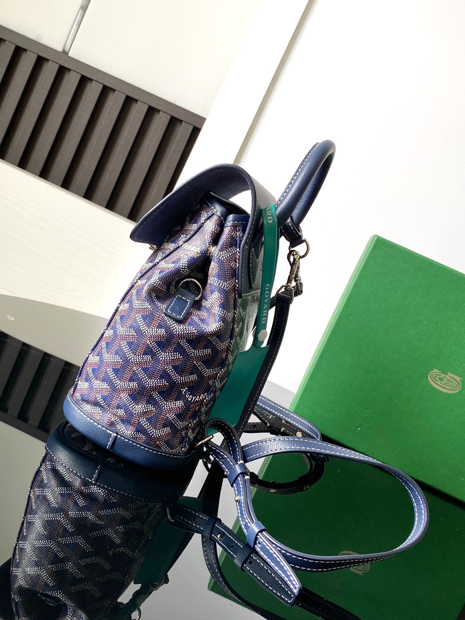 GOYARD Goyardine Calfskin Mini Alpin Backpack navy