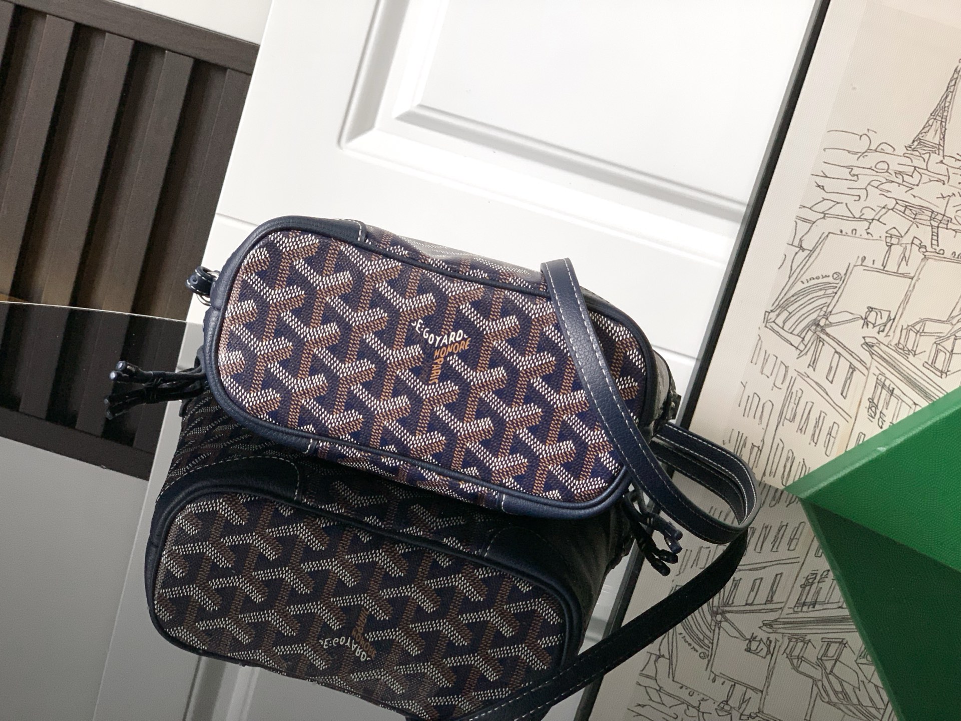 Goyard Beluga Mini Bag Navy Blue Hand-Painted Heart Purple