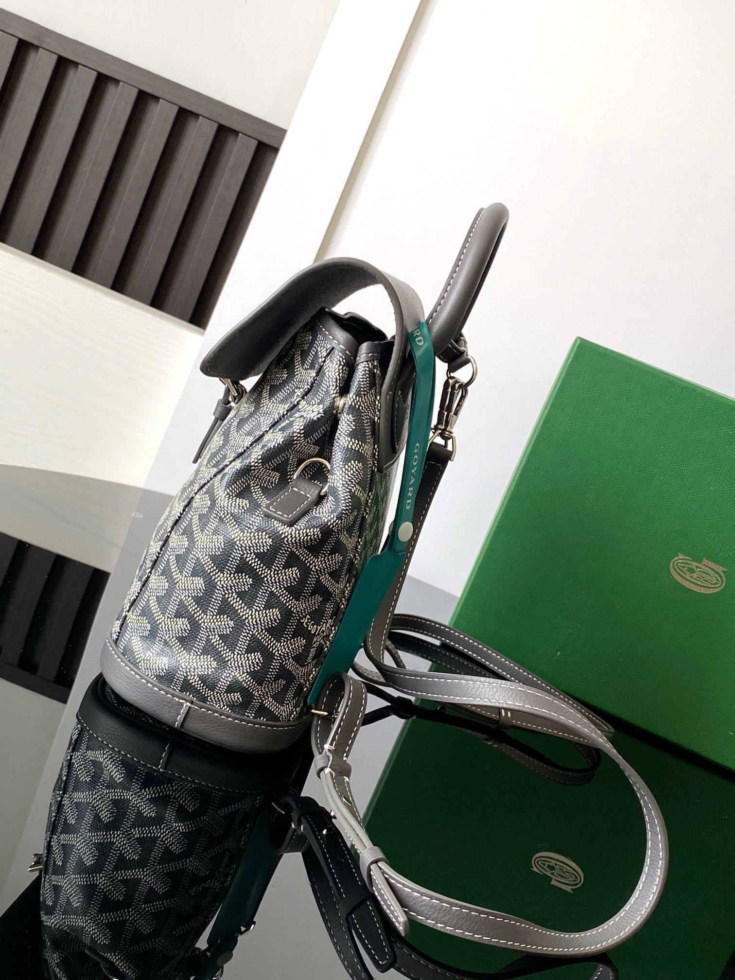 GOYARD Goyardine Calfskin Mini Alpin Backpack gray