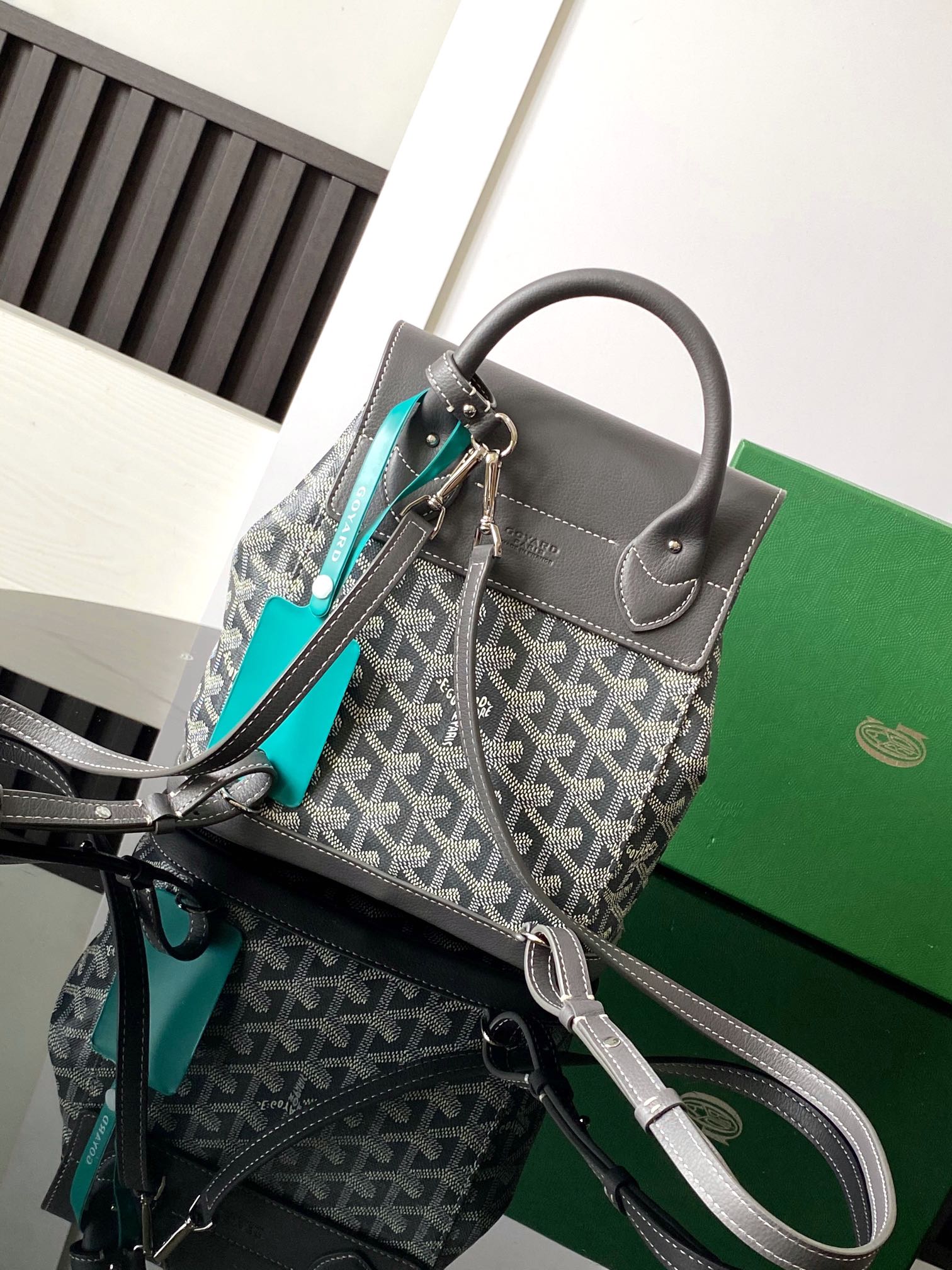 GOYARD Goyardine Calfskin Mini Alpin Backpack gray