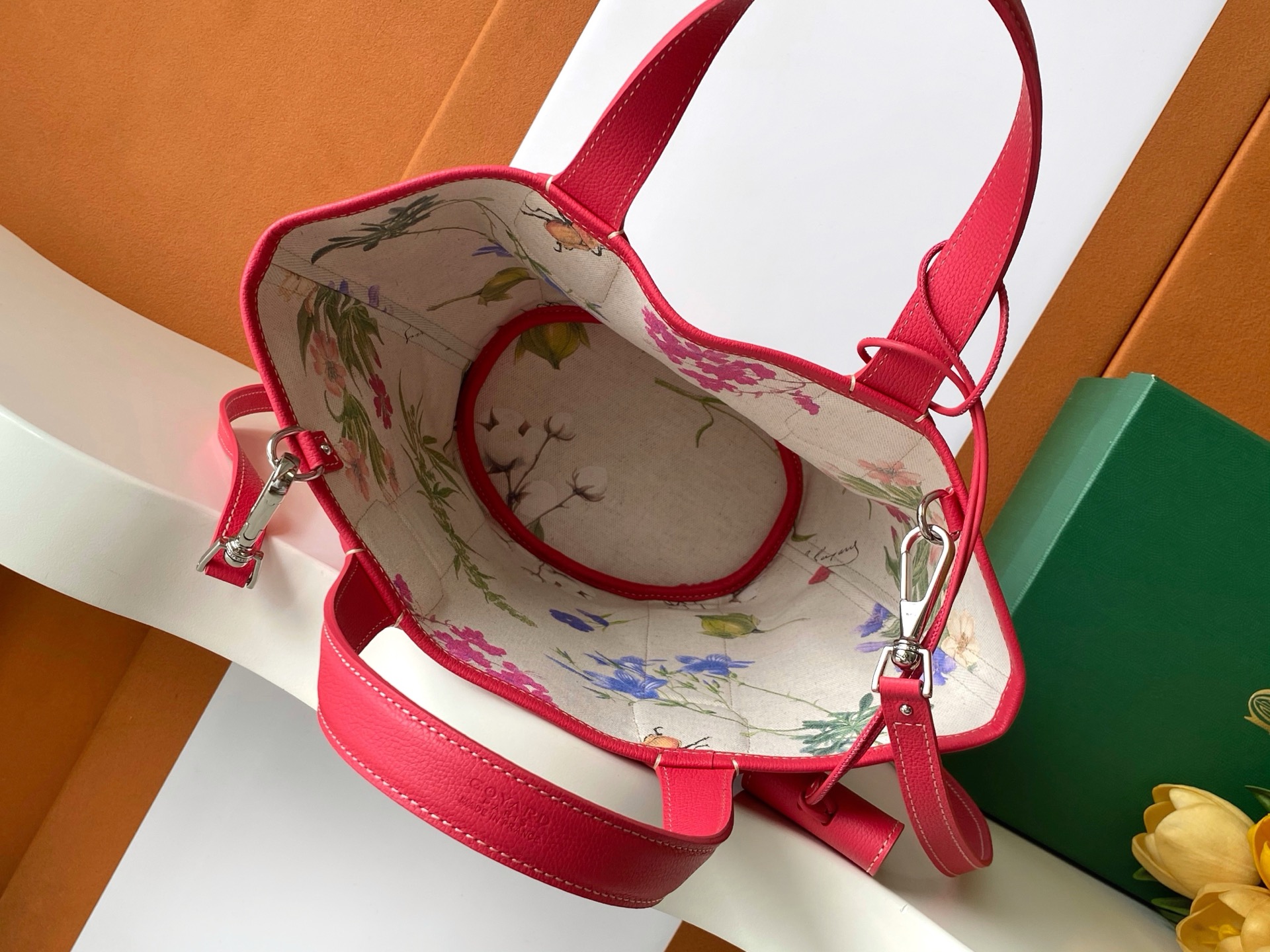 Goyard Goyardine Belharra PM Fuchsia Tote Palladium bag red