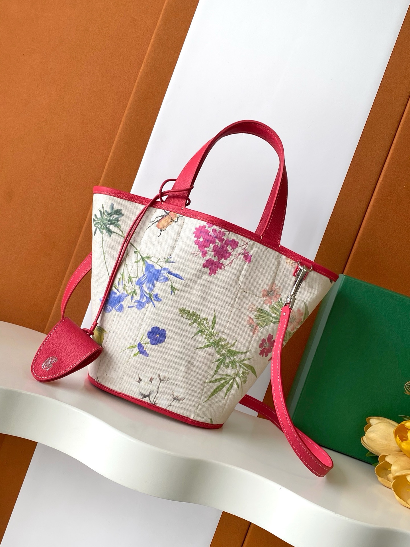 Goyard Goyardine Belharra PM Fuchsia Tote Palladium bag red