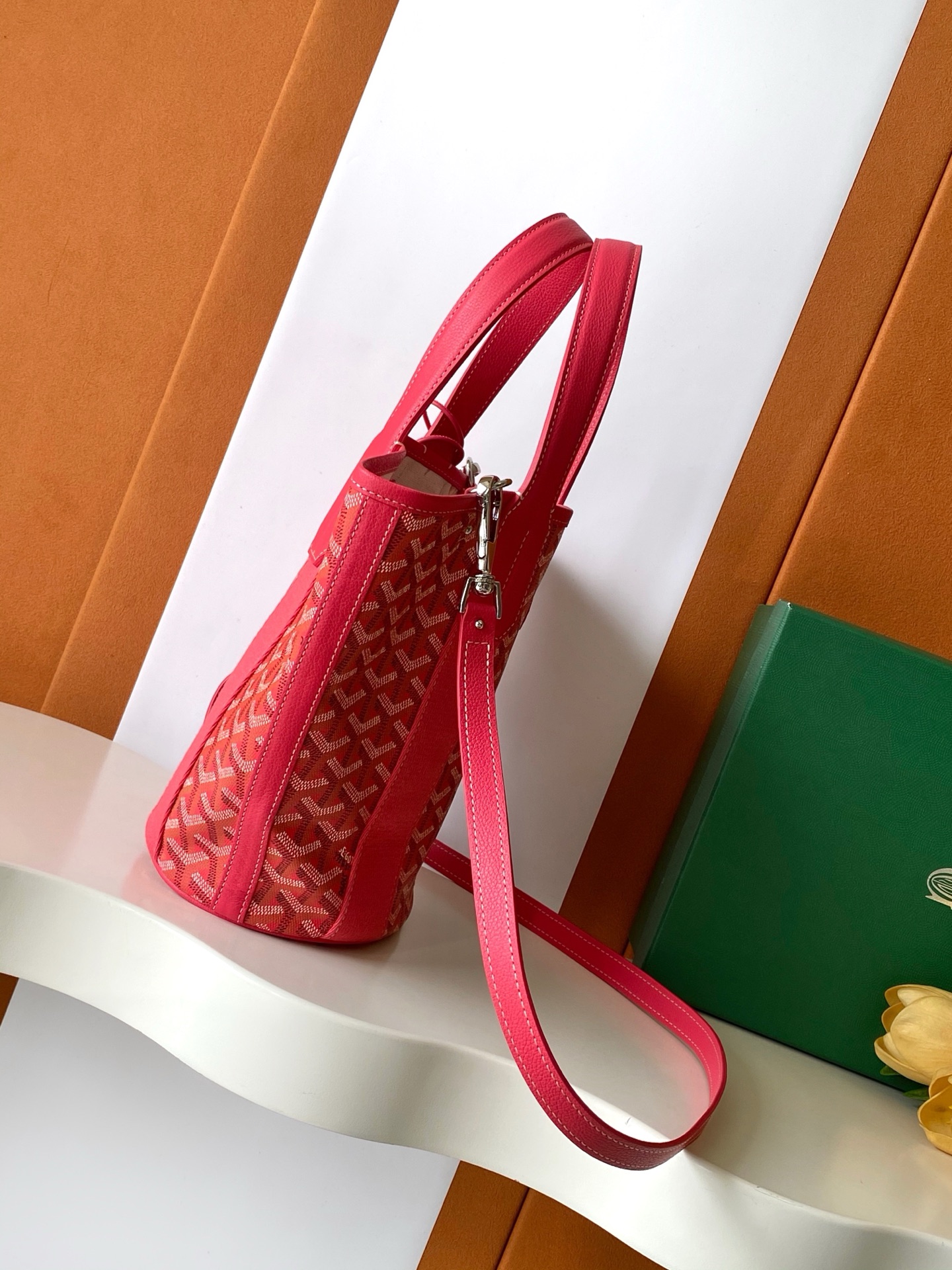 Goyard Goyardine Belharra PM Fuchsia Tote Palladium bag red