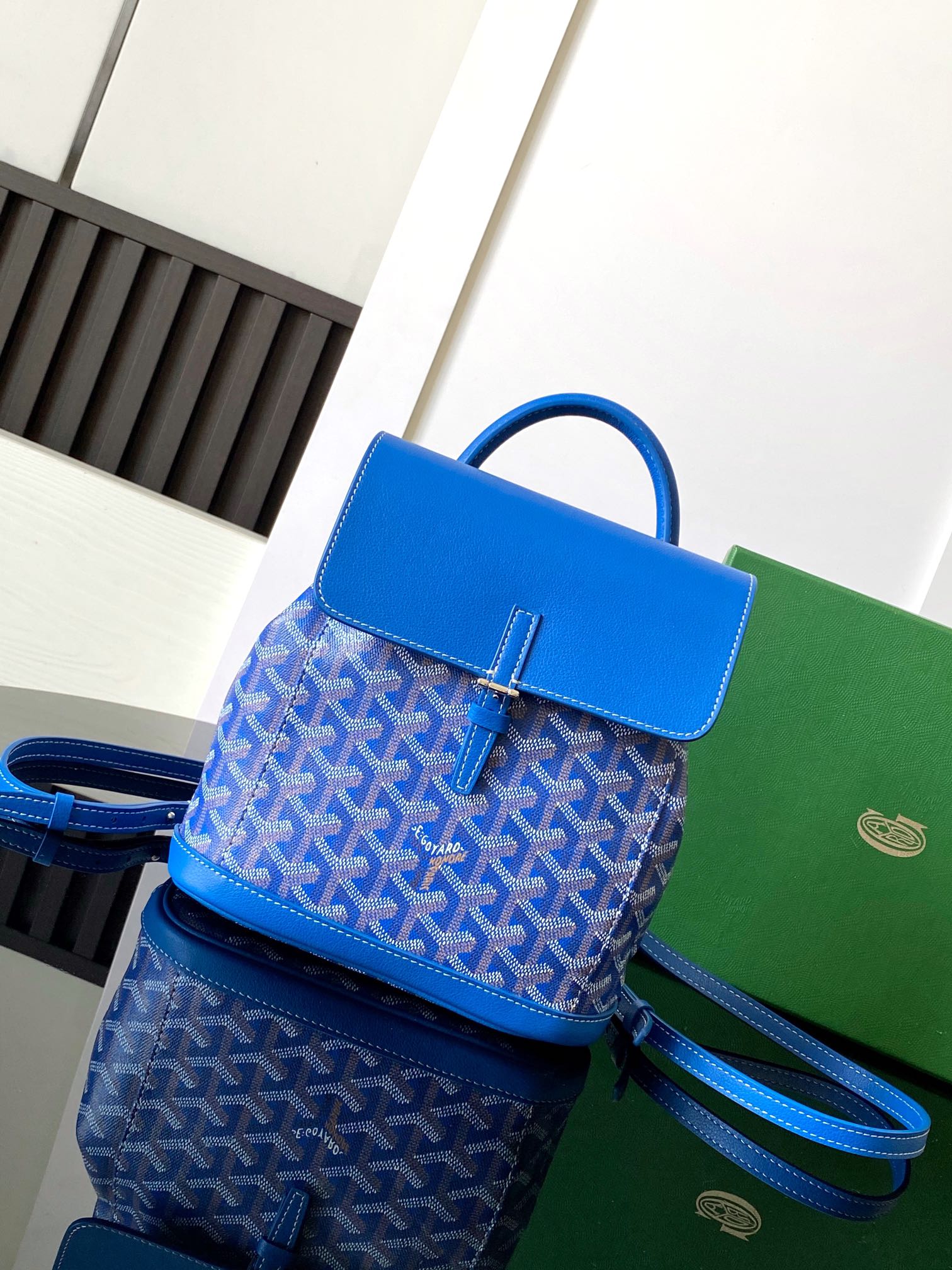 GOYARD Goyardine Calfskin Mini Alpin Backpack blue