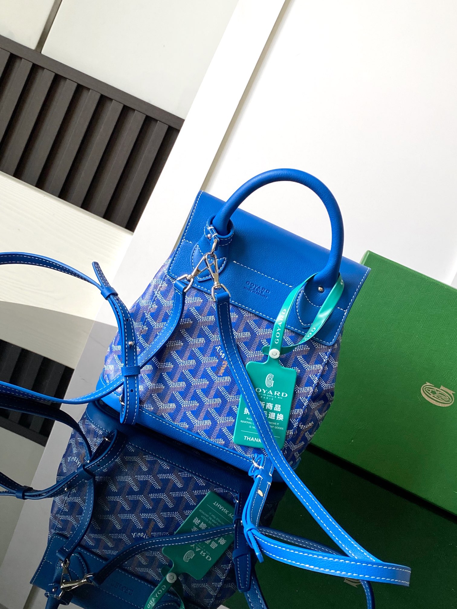 GOYARD Goyardine Calfskin Mini Alpin Backpack blue