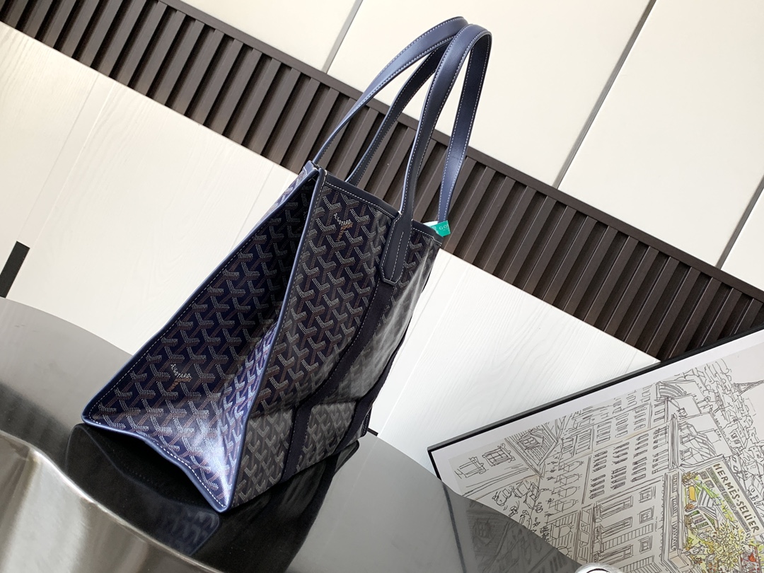Goyard Navy Blue Chevron Print Coated Canvas Bulldog Villette MM Tote