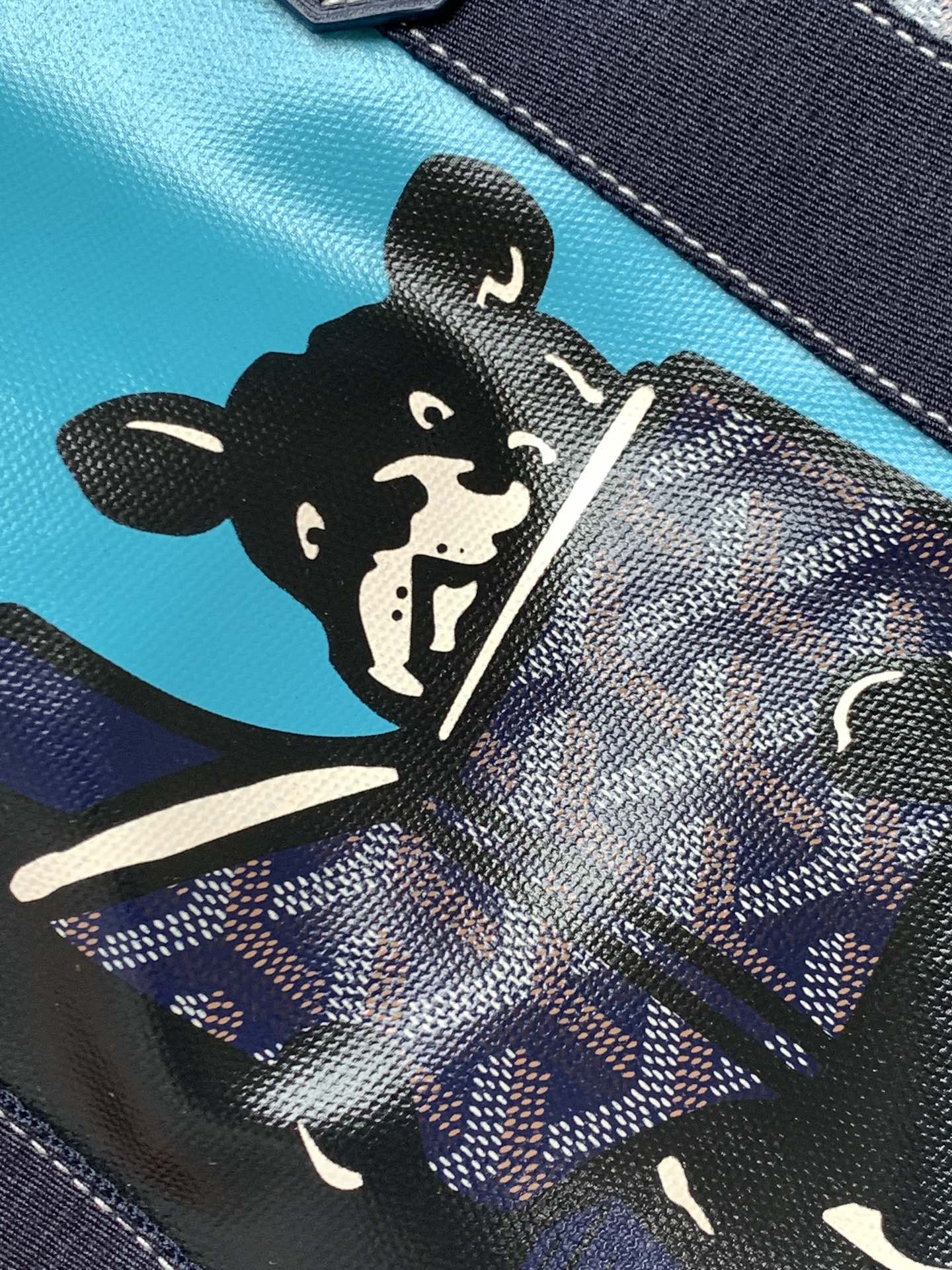 Goyard Navy Blue Chevron Print Coated Canvas Bulldog Villette MM Tote