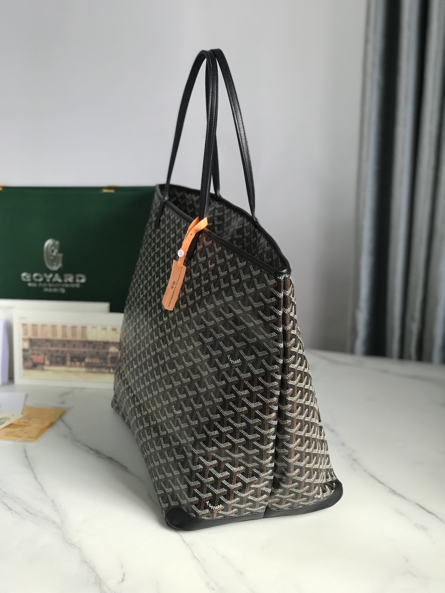 Goyard Black Goyardine Saint Louis GM Leather Cloth Pony-style calfskin Cloth ref.224679