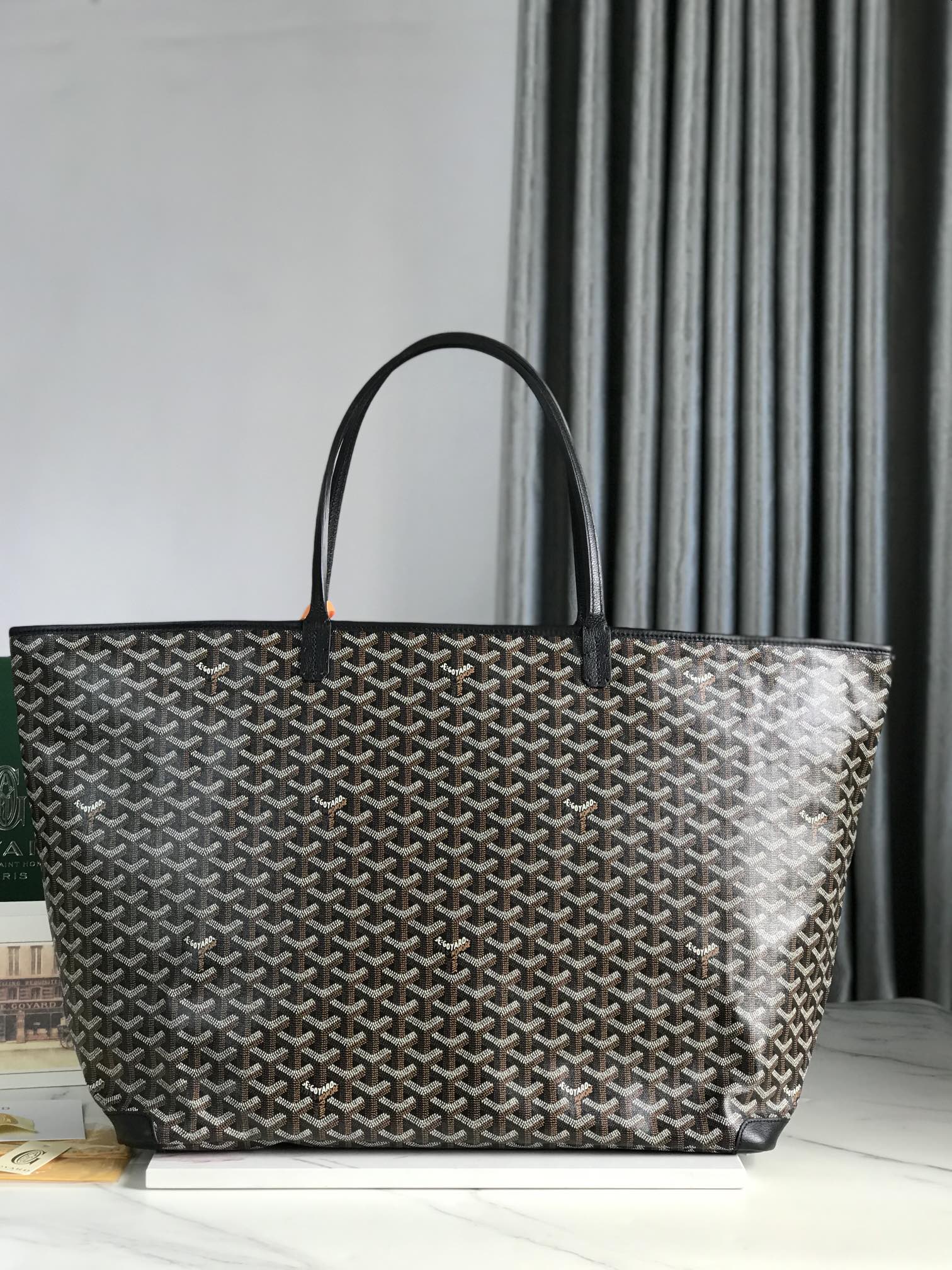 Goyard Black Goyardine Saint Louis GM Leather Cloth Pony-style calfskin Cloth ref.224679