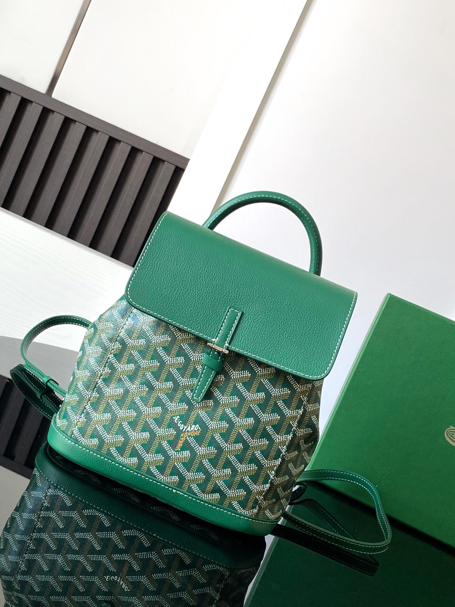 GOYARD Goyardine Calfskin Mini Alpin Backpack green
