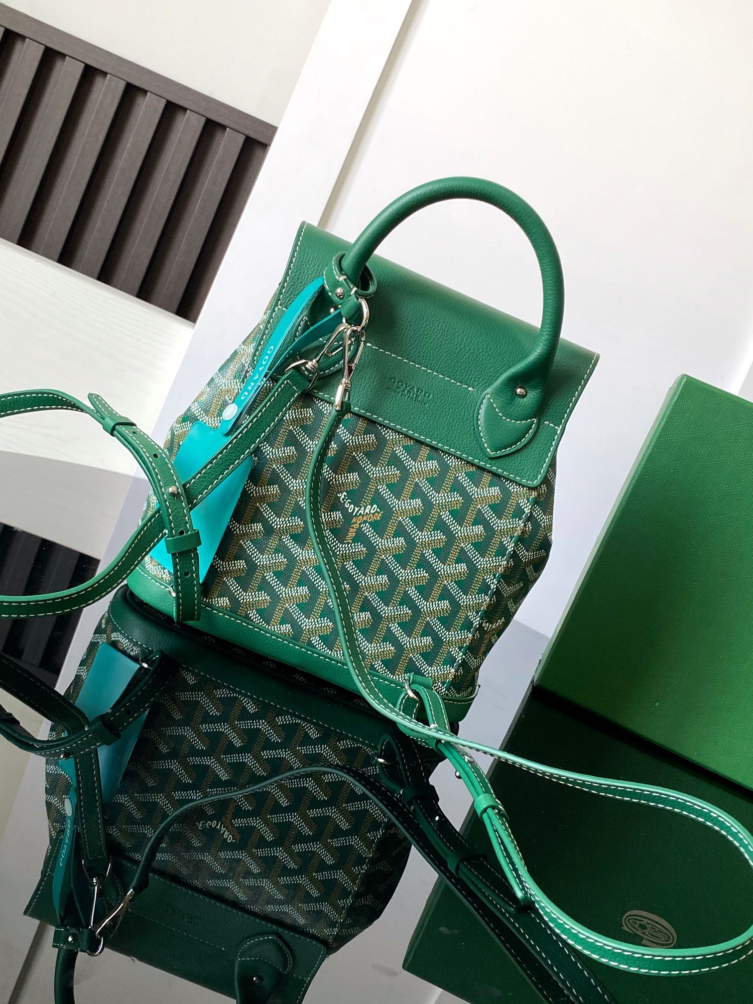 GOYARD Goyardine Calfskin Mini Alpin Backpack green