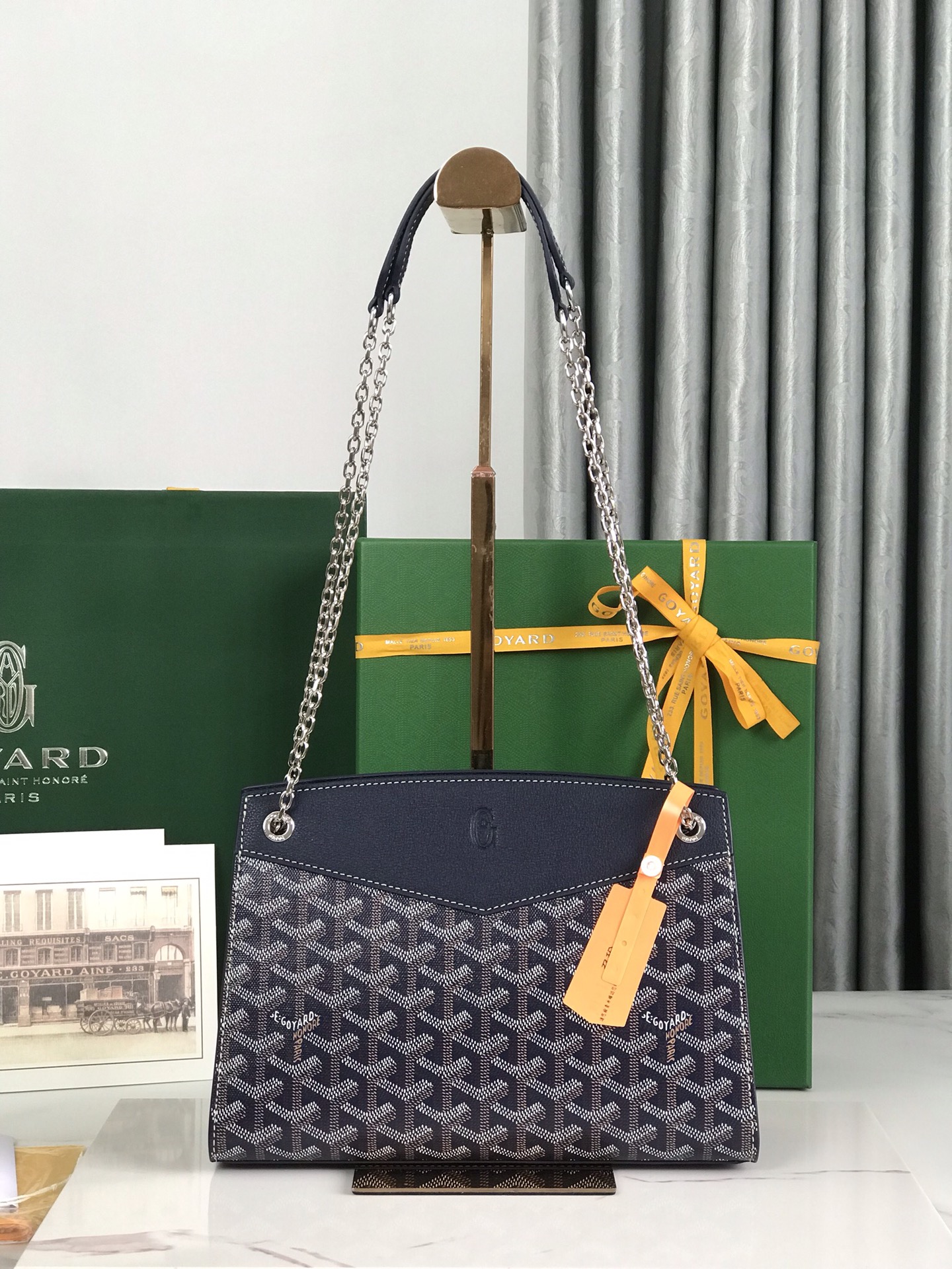 Goyard Rouette Structure Mini Shoulder Bag navy blue Tan