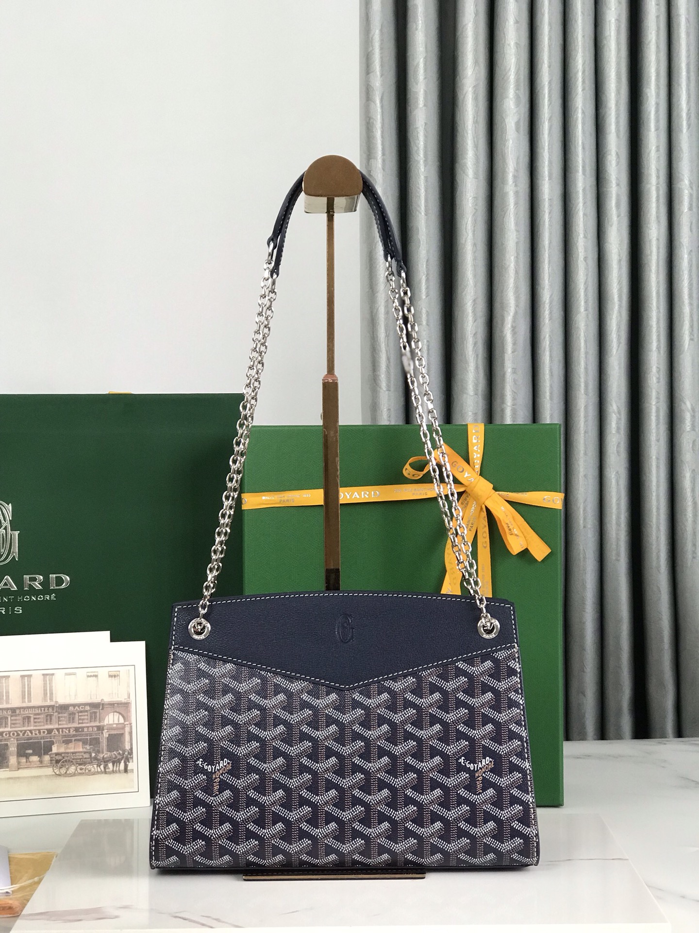 Goyard Rouette Structure Mini Shoulder Bag navy blue Tan