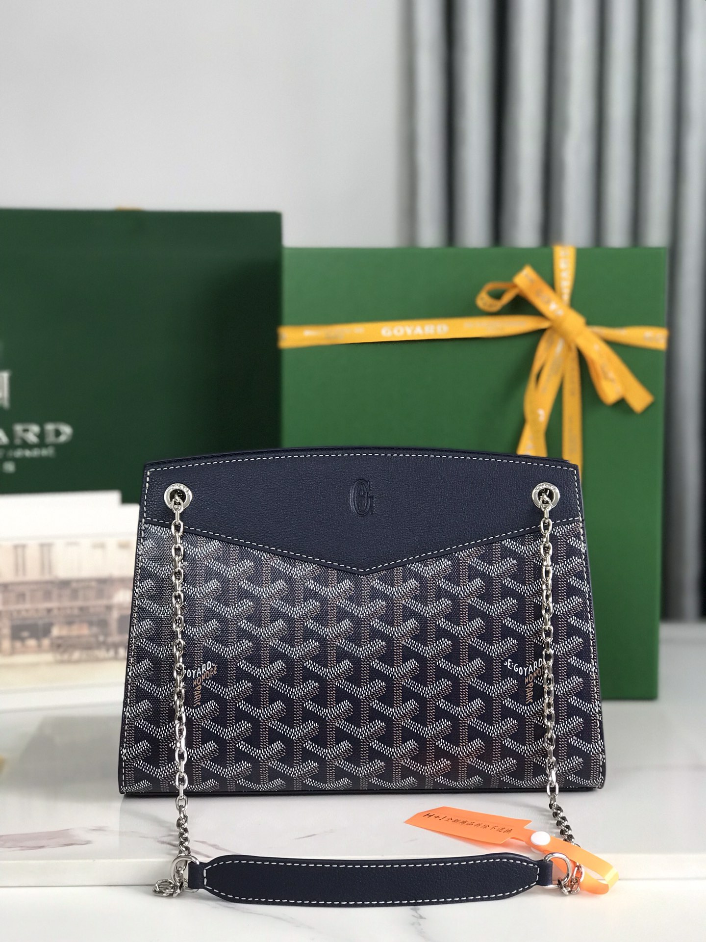 Goyard Rouette Structure Mini Shoulder Bag navy blue Tan