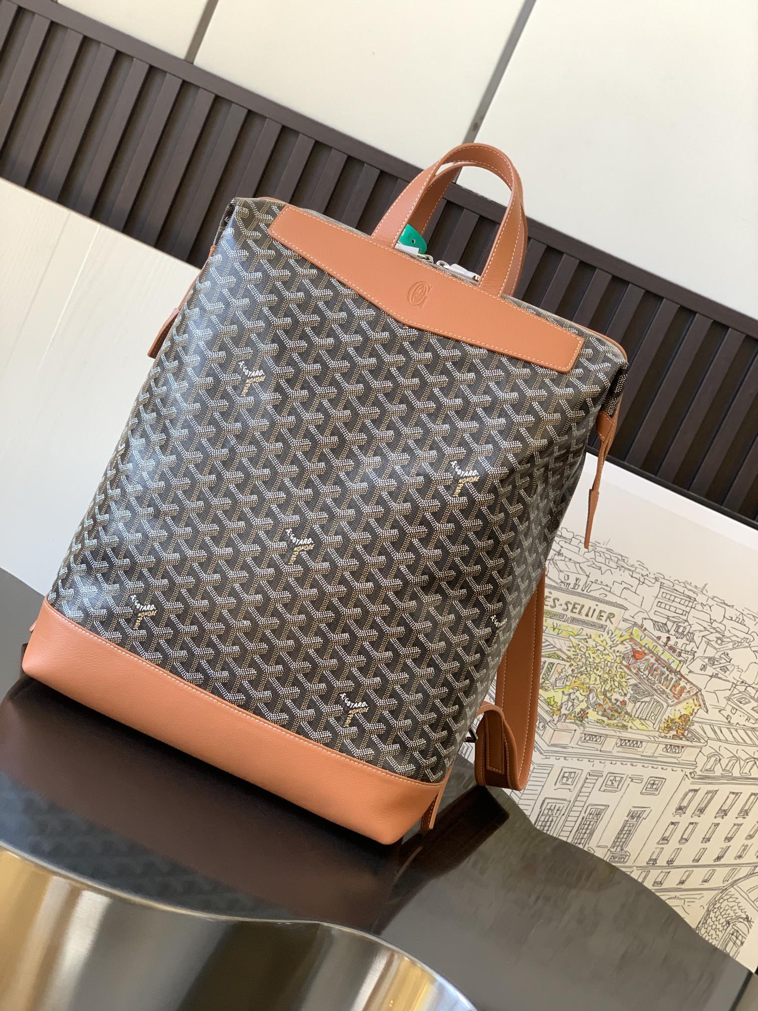 GOYARD Goyardine Calfskin Cisalpin Backpack Black Gold