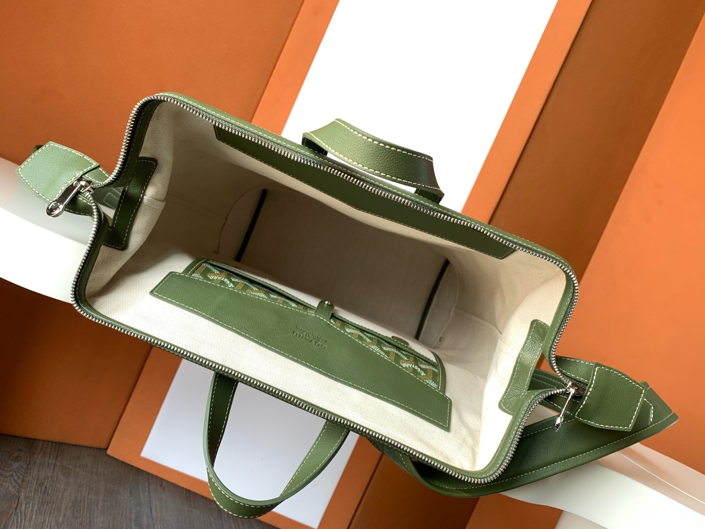 GOYARD Goyardine Calfskin Cisalpin MM Backpack Khaki green