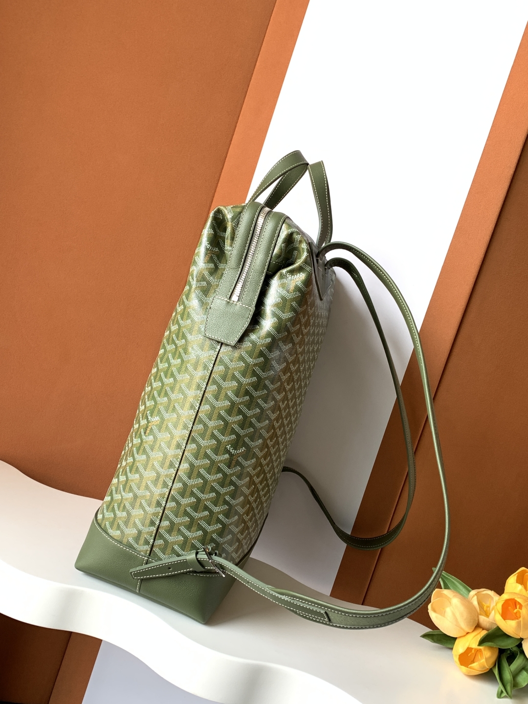 GOYARD Goyardine Calfskin Cisalpin MM Backpack Khaki green