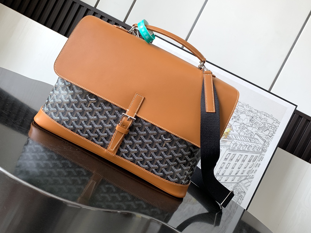 GOYARD Paris Brown Leather Monogram Attache Briefcase