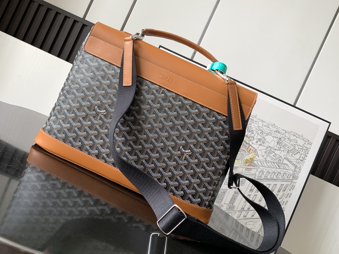GOYARD Paris Brown Leather Monogram Attache Briefcase