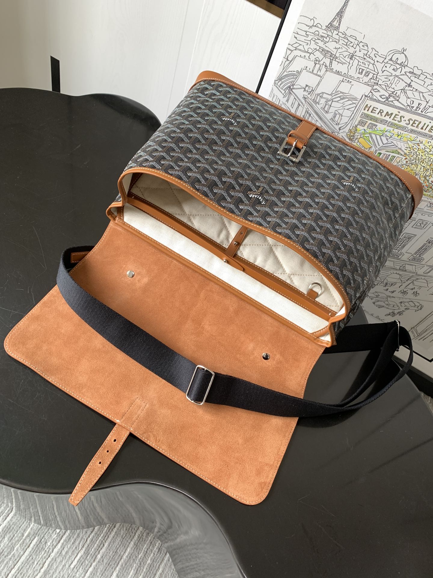GOYARD Paris Brown Leather Monogram Attache Briefcase