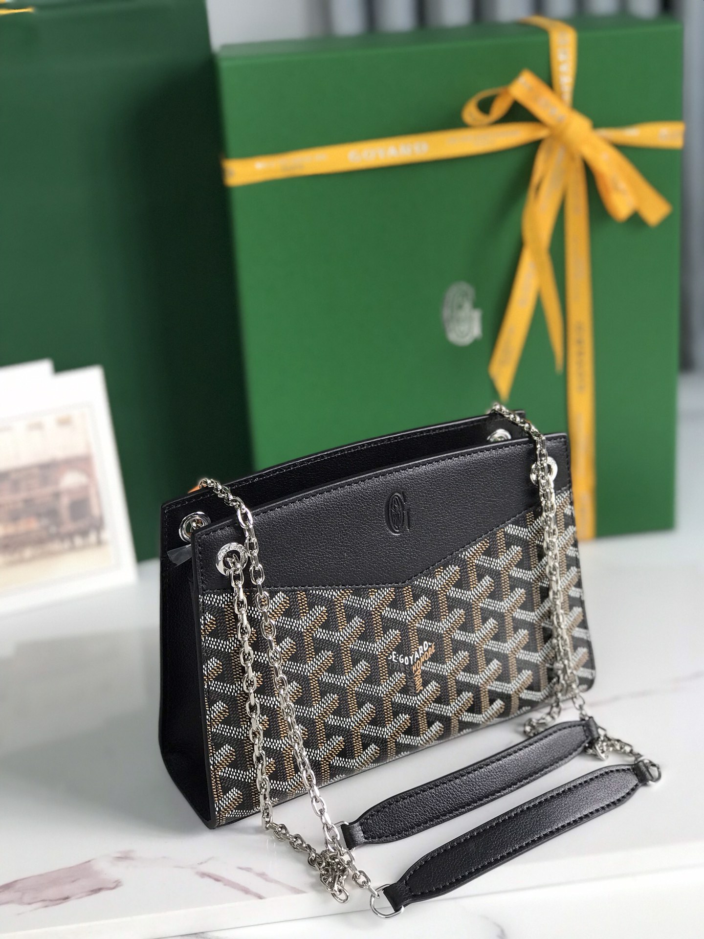 Goyard Black Goyardine Canvas And Chevroches Calfskin