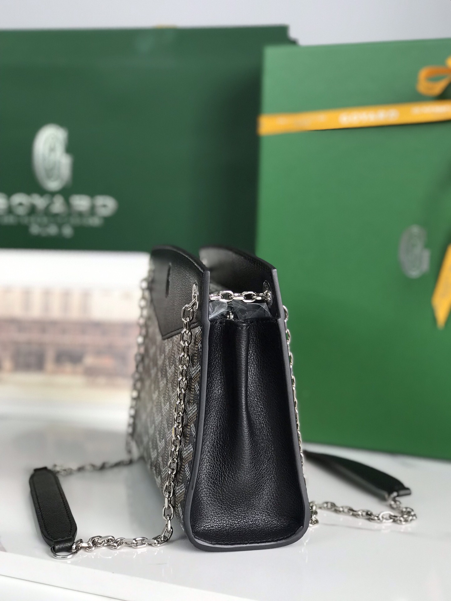 Goyard Black Goyardine Canvas And Chevroches Calfskin