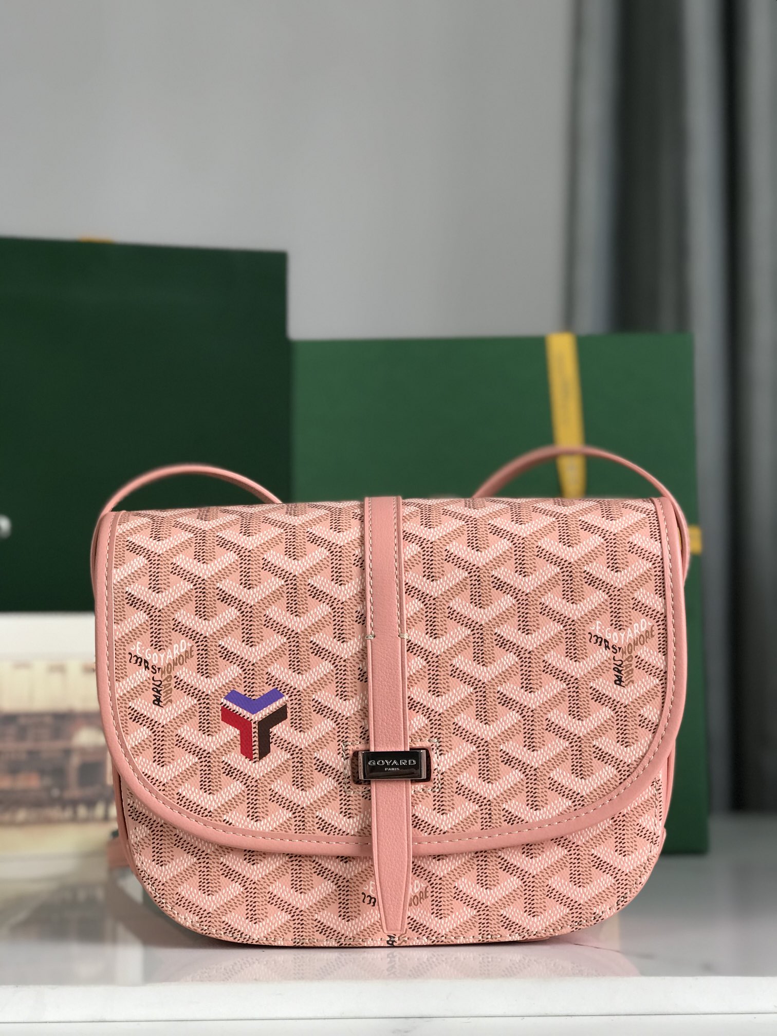 Goyard Belvedere II Messenger Bag Coated Canvas MM pink