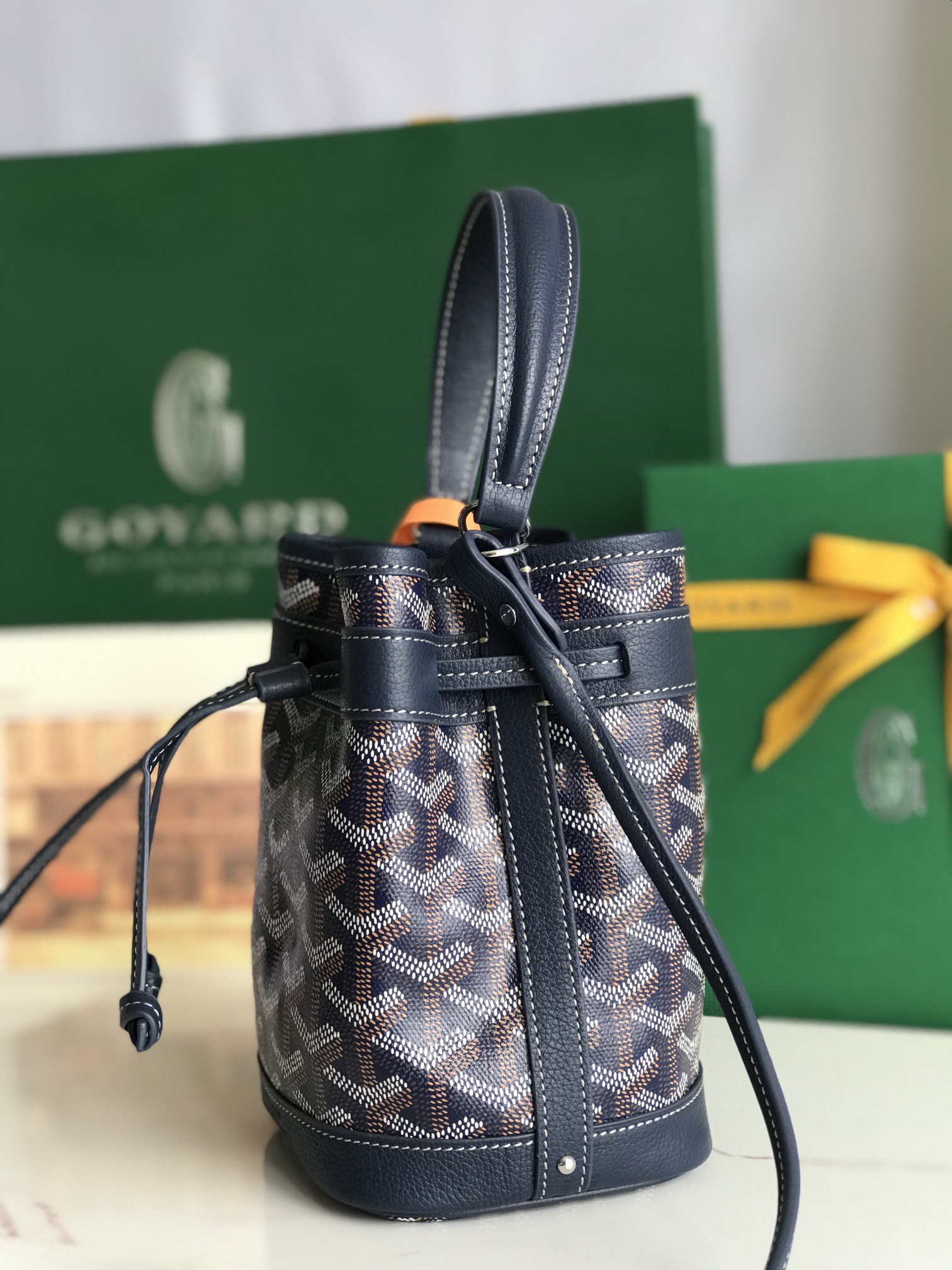 GOYARD Goyardine Petit Flot Mini Bucket Bag Blue navy