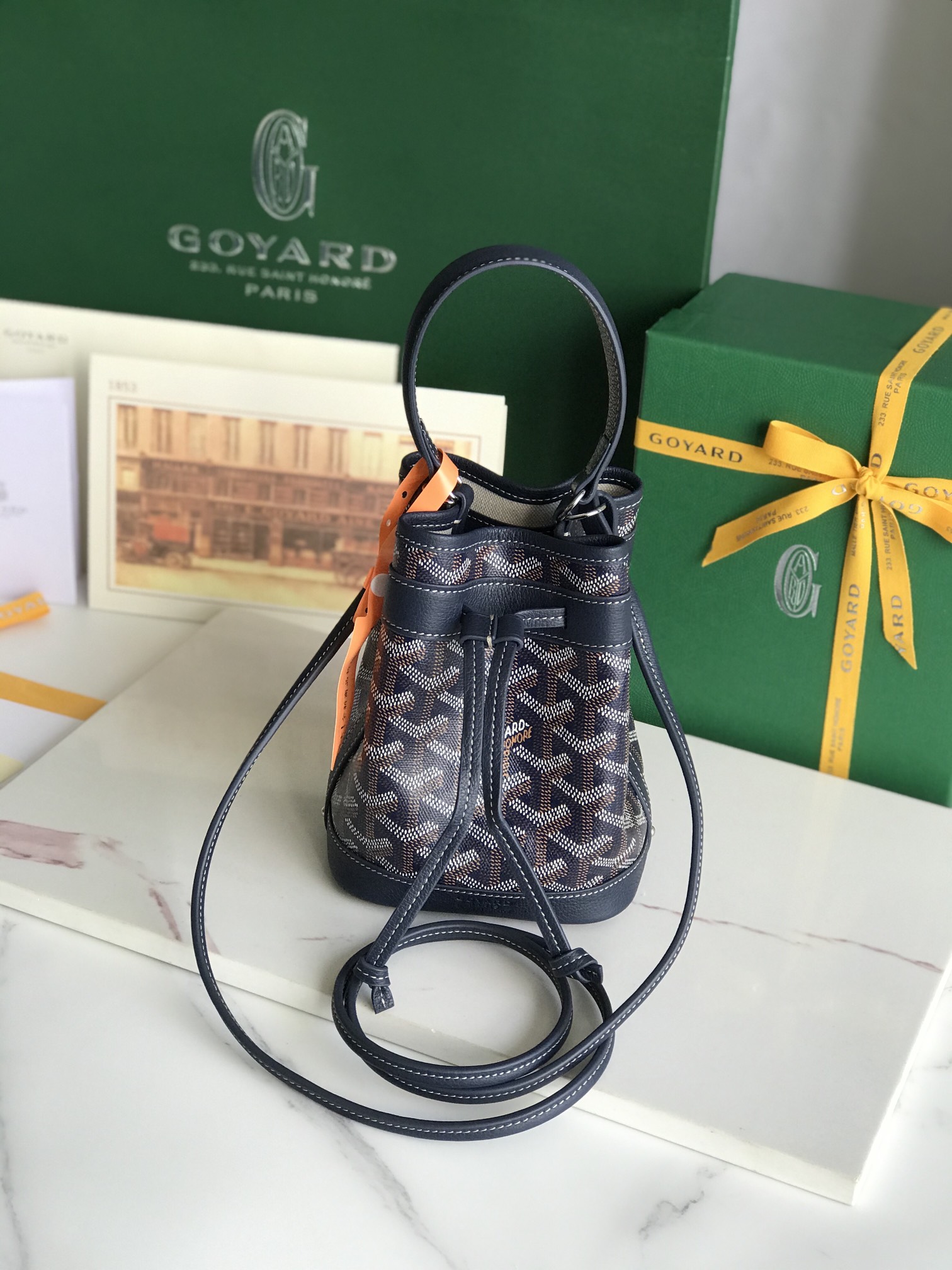 GOYARD Goyardine Petit Flot Mini Bucket Bag Blue navy