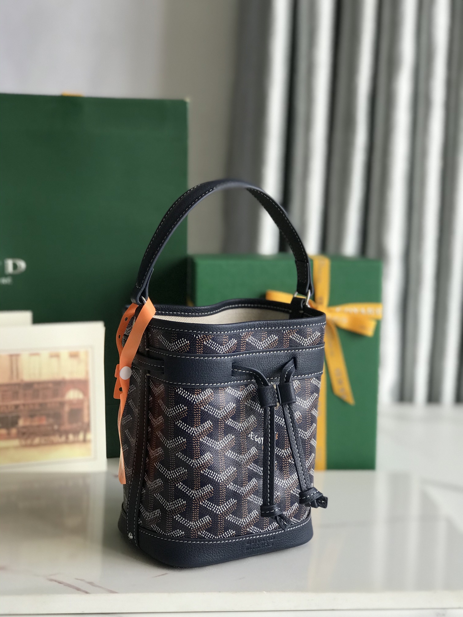 GOYARD Goyardine Petit Flot Mini Bucket Bag Blue navy